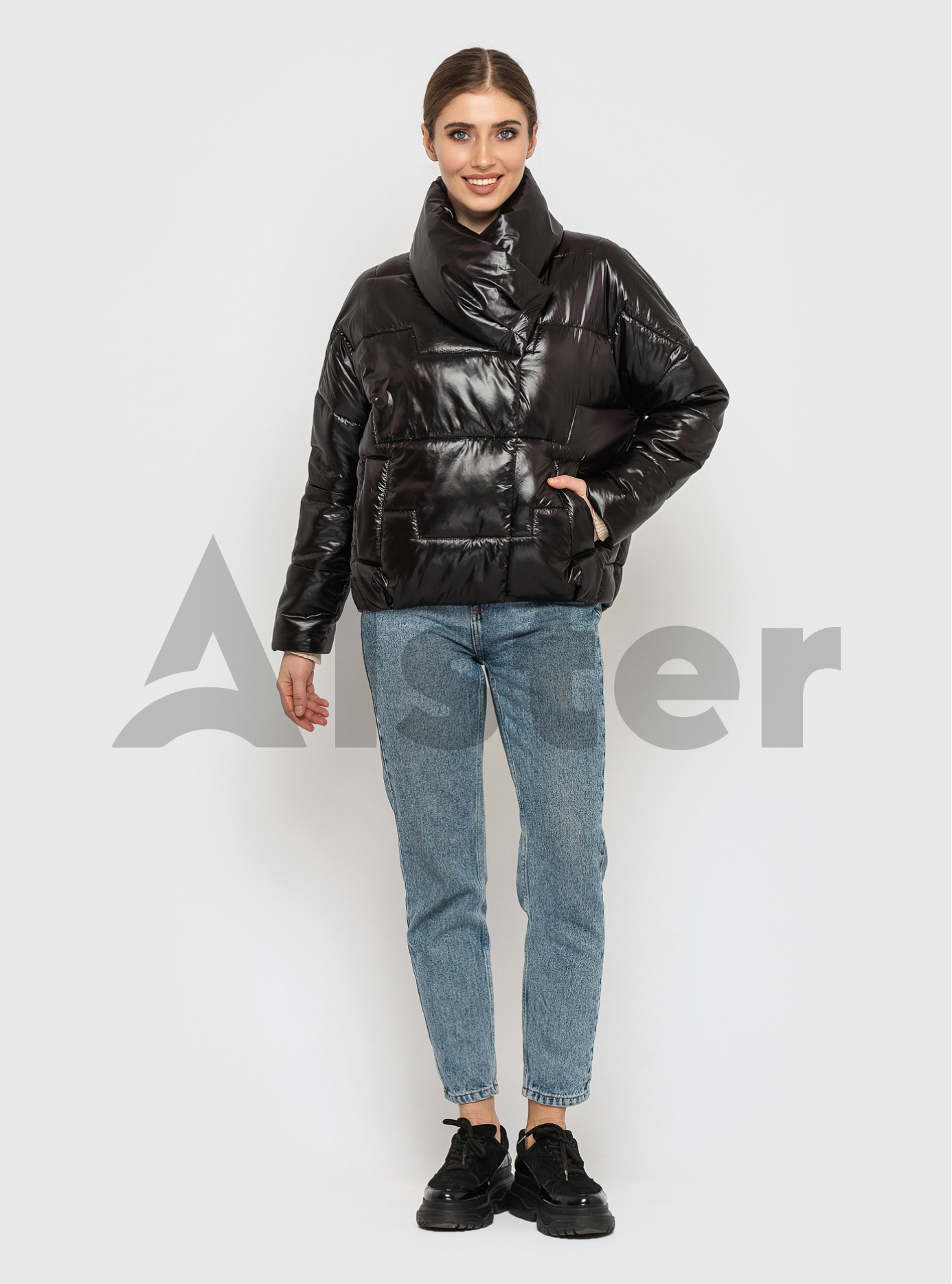 Женская куртка демисезонная лак Чёрный 46 (02-KT190175): фото - Alster.ua