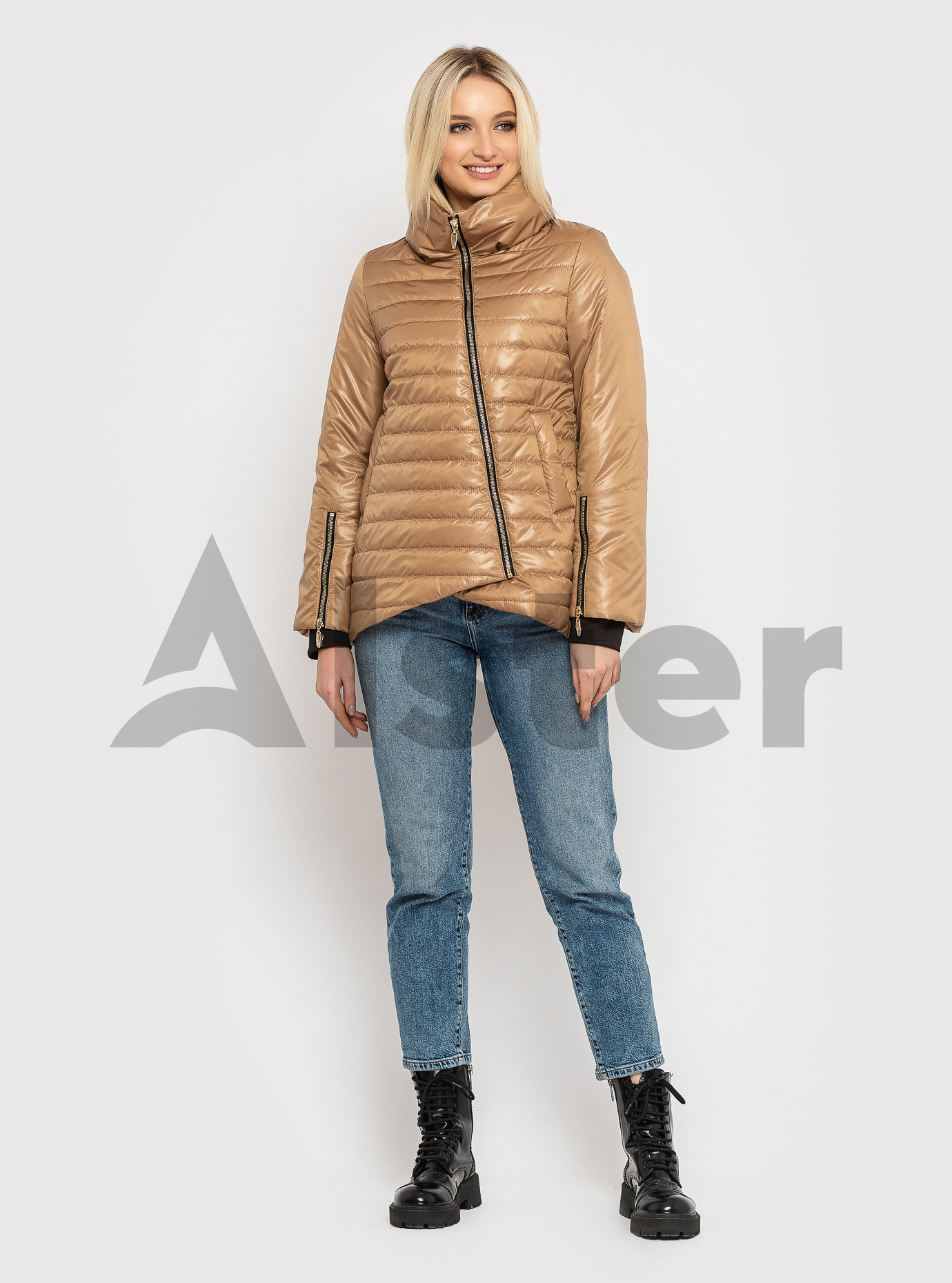 Куртка женская демисезонная косой крой Золотой 48 (02-KT19003311): фото - Alster.ua