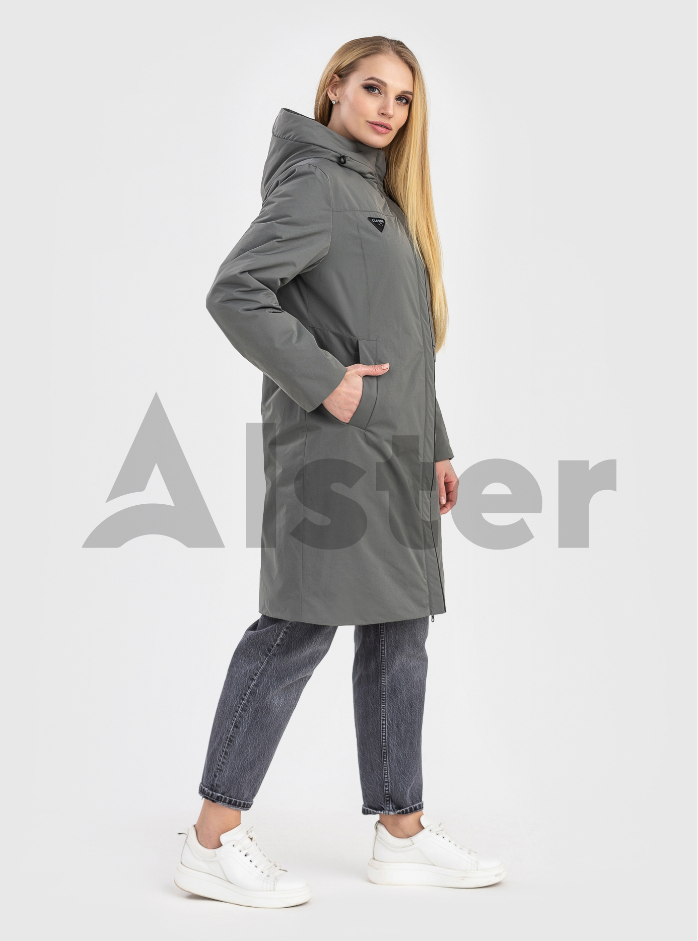 Женский плащ весна/осень Clasna Joy Серо-зелёный 50 (JW22C007-07): фото - Alster.ua