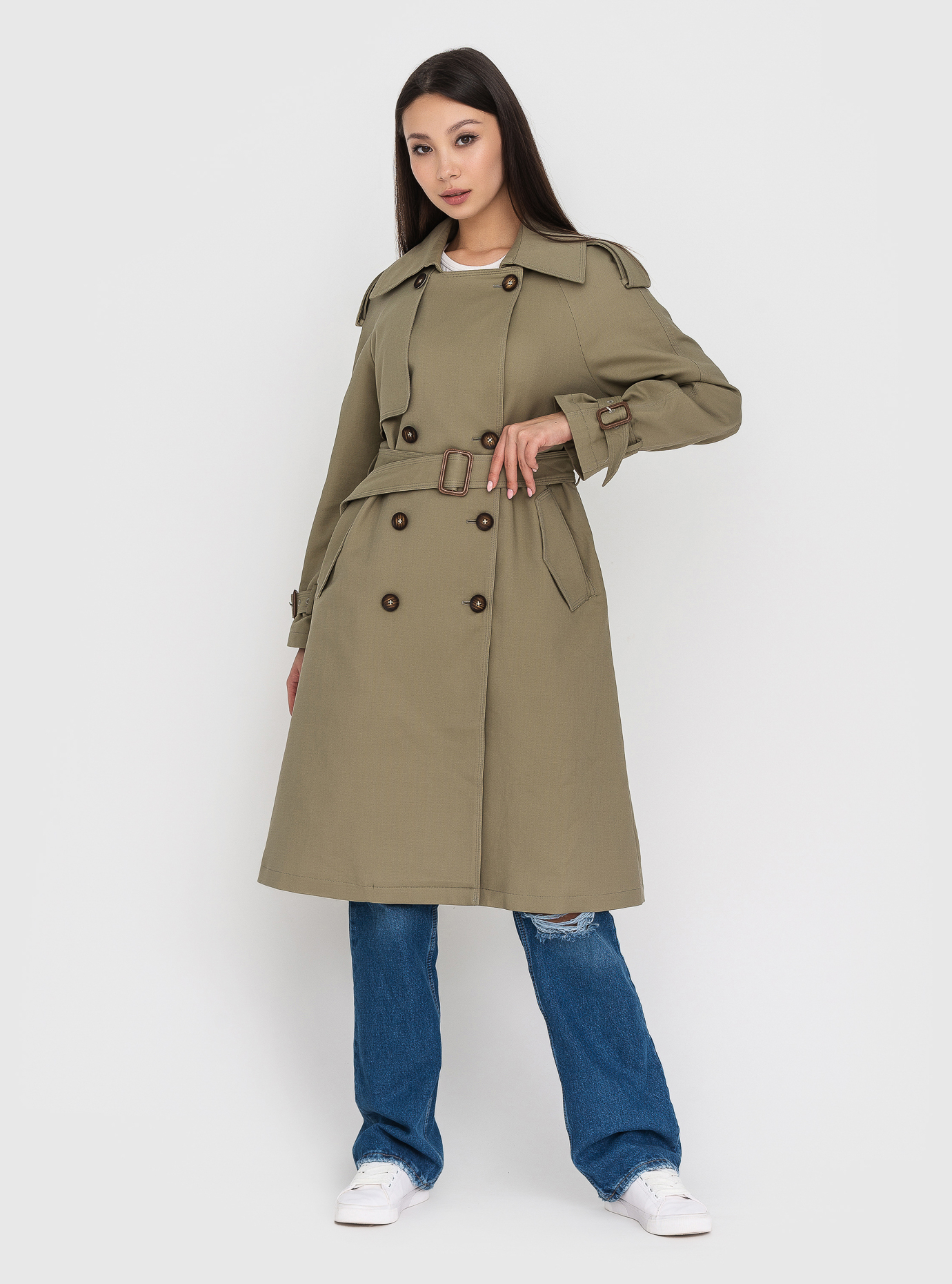 Женский демисезонный тренч Clasna Joy 9006 Оливковый 48 (JW22C9006-04): фото - Alster.ua