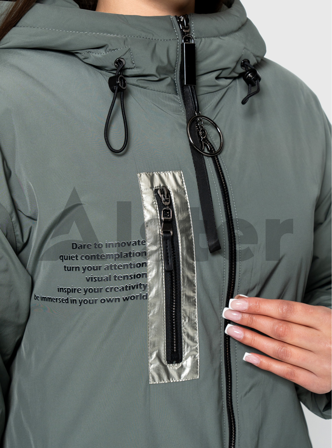 Удлинённая женская куртка 24839 Morango Серо-зелёный 50 (M24839-15): фото - Alster.ua