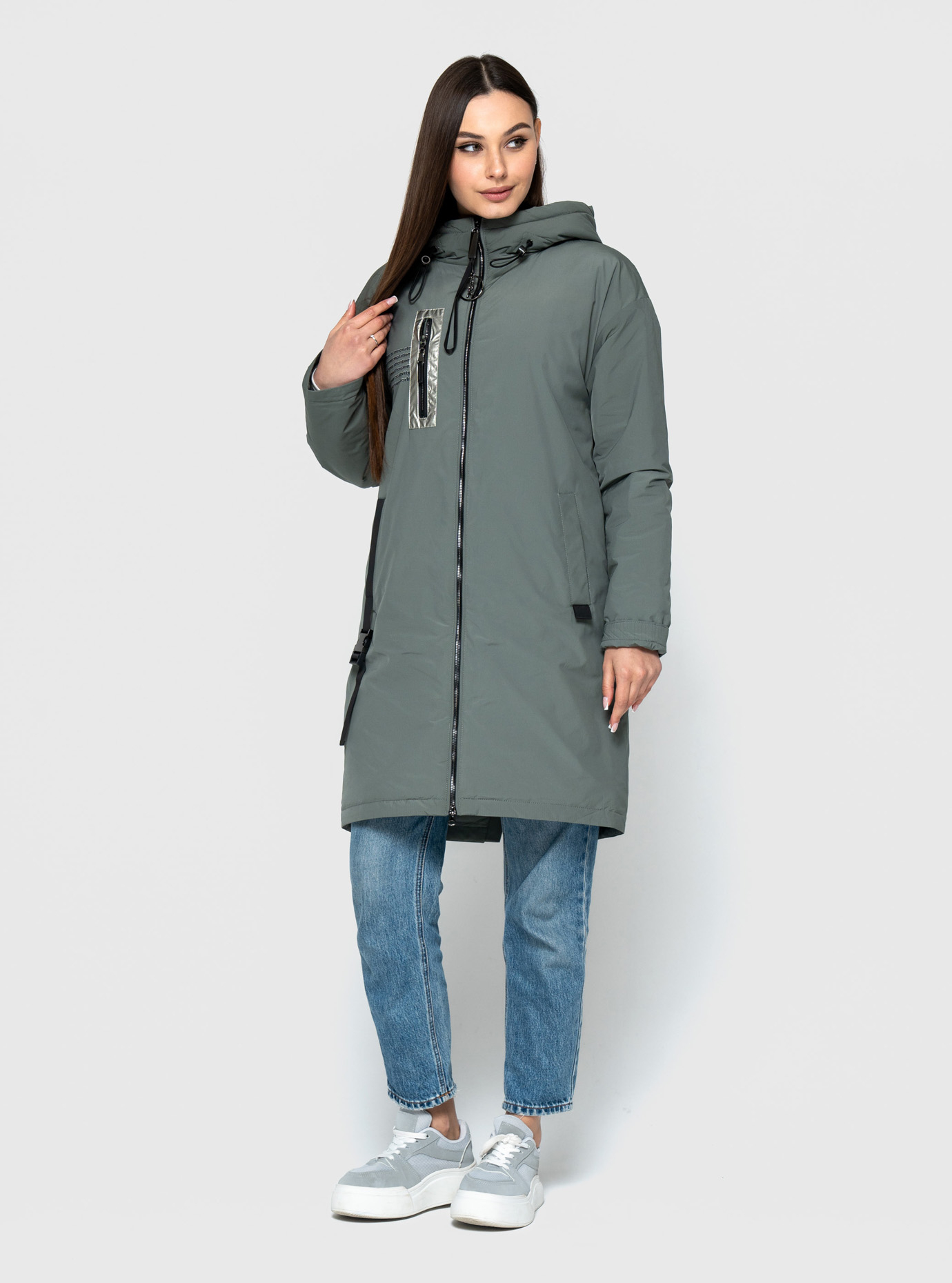 Удлинённая женская куртка 24839 Morango Серо-зелёный 50 (M24839-15): фото - Alster.ua