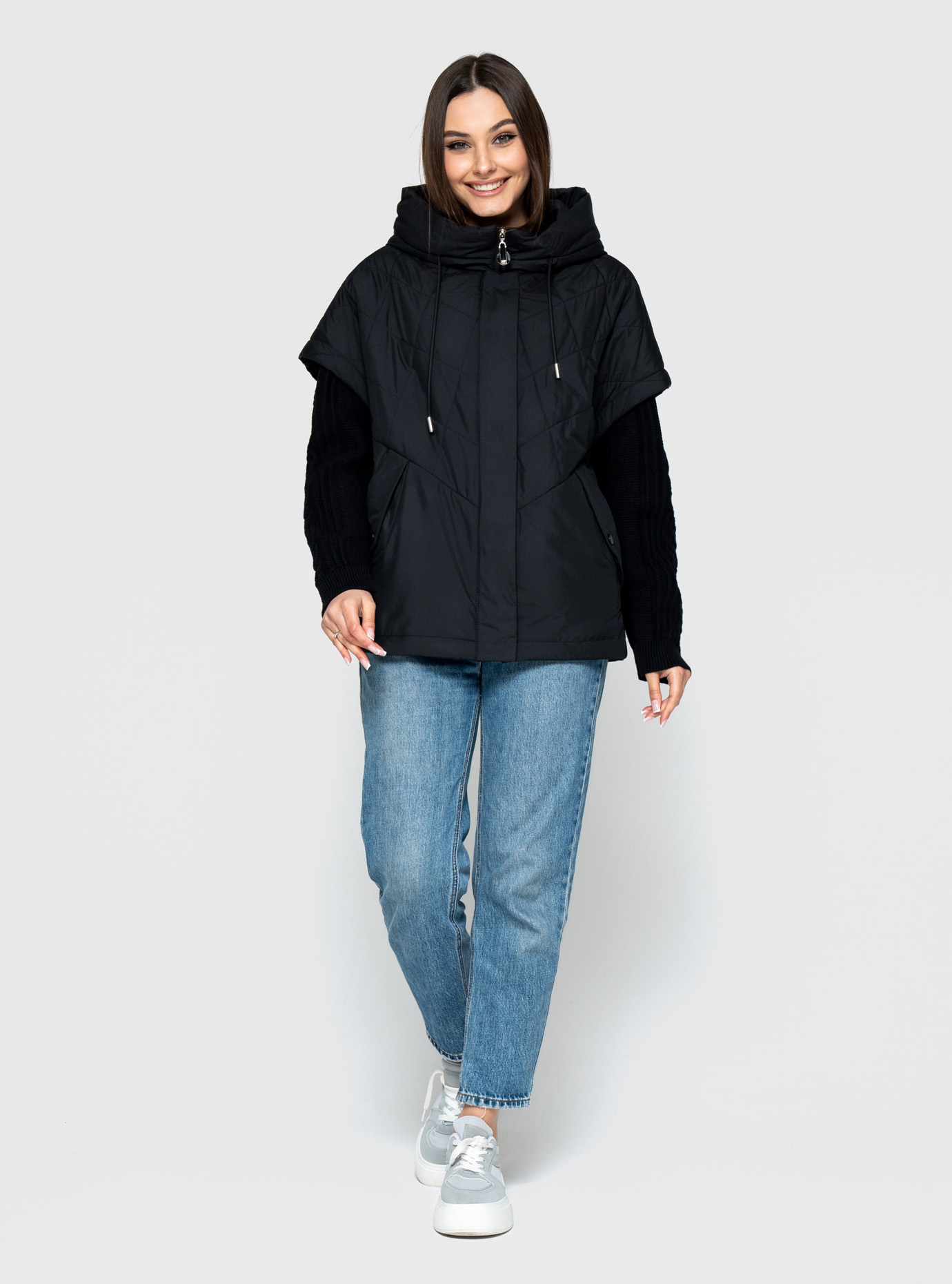 Демисезонная женская куртка-трансформер 5236 Чёрный 52 (QP5236-09): фото - Alster.ua