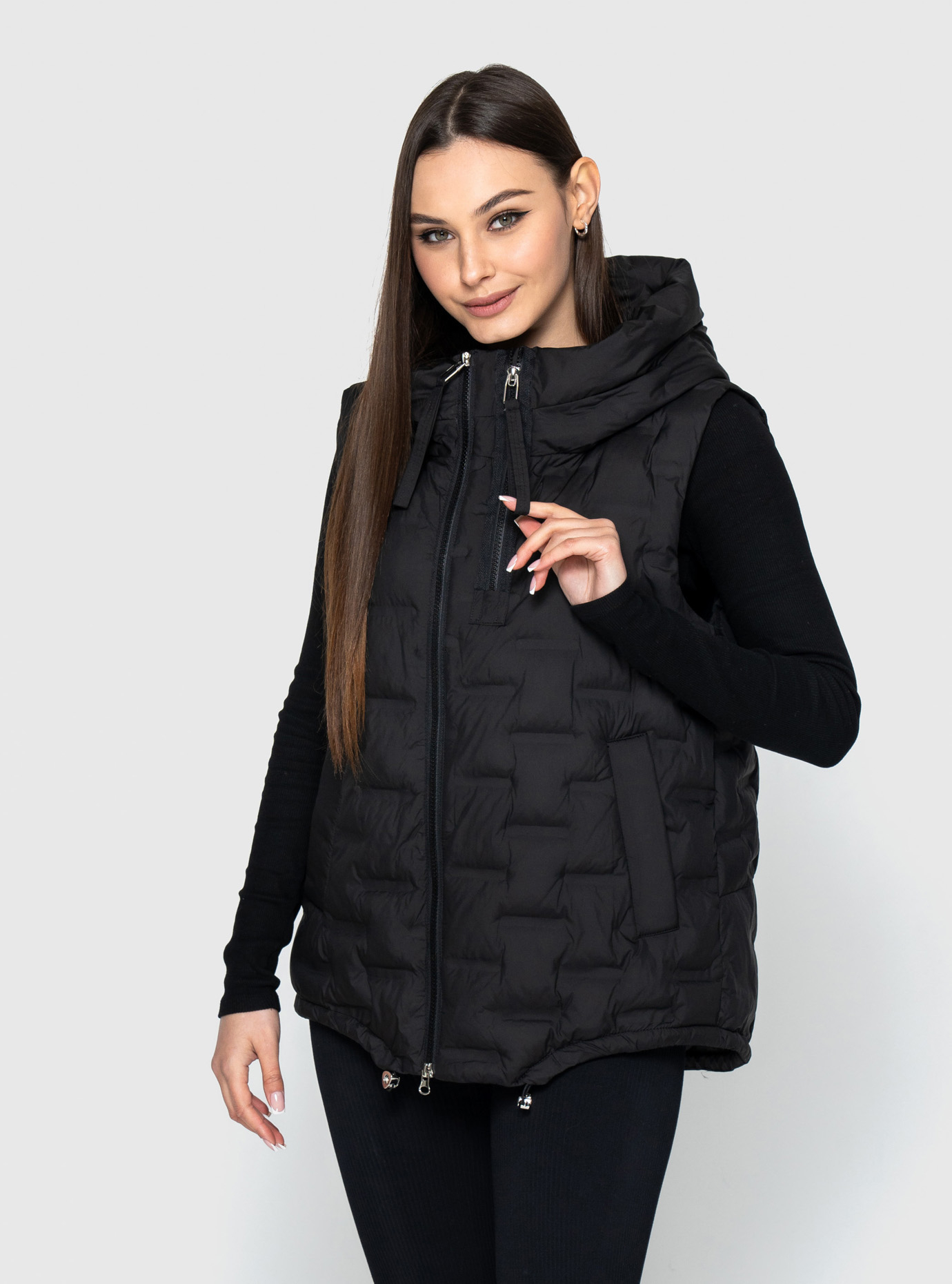 Женский жилет 2531 Visdeer капюшоном Чёрный XL (VS2531-05): фото - Alster.ua
