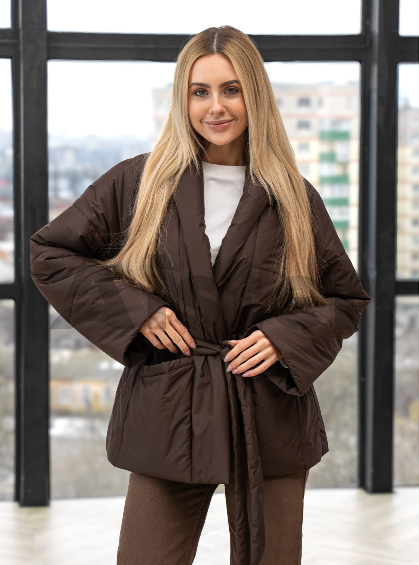 Демисезонная куртка с поясом Kattaleya 598 Шоколадный 40 (KTL598-01): фото - Alster.ua