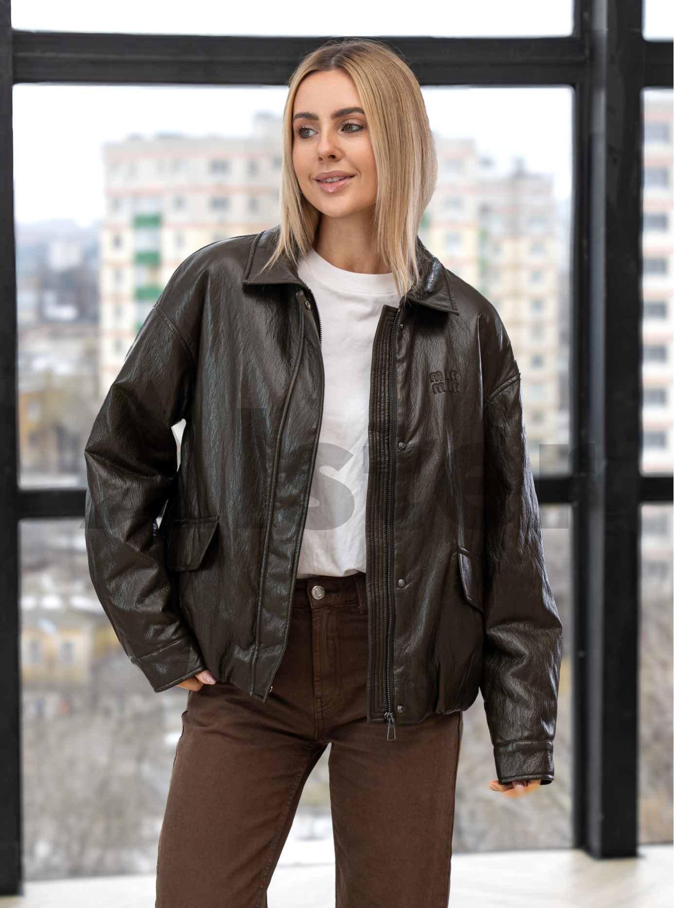 Куртка с эффектом кожи Vivilona 27108 Хаки S (26VIV27108-05): фото - Alster.ua