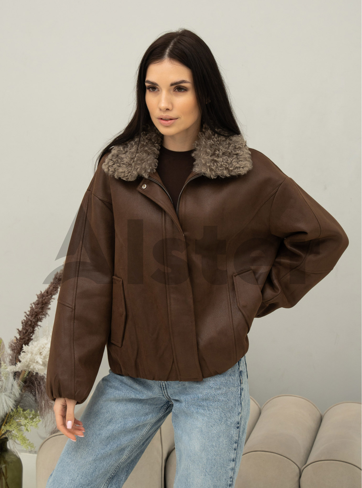 Женская демисезонная дубленка Vivilona 27135 Шоколадный S (26VIV27135-01): фото - Alster.ua