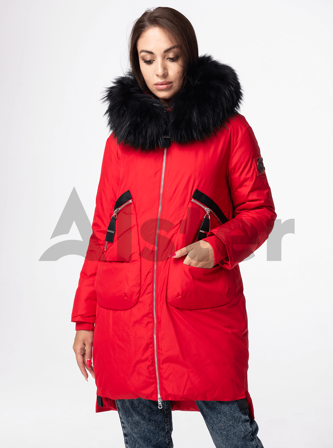 Зимняя куртка женская с мехом енота Красный 2XL (05-CH19010): фото - Alster.ua