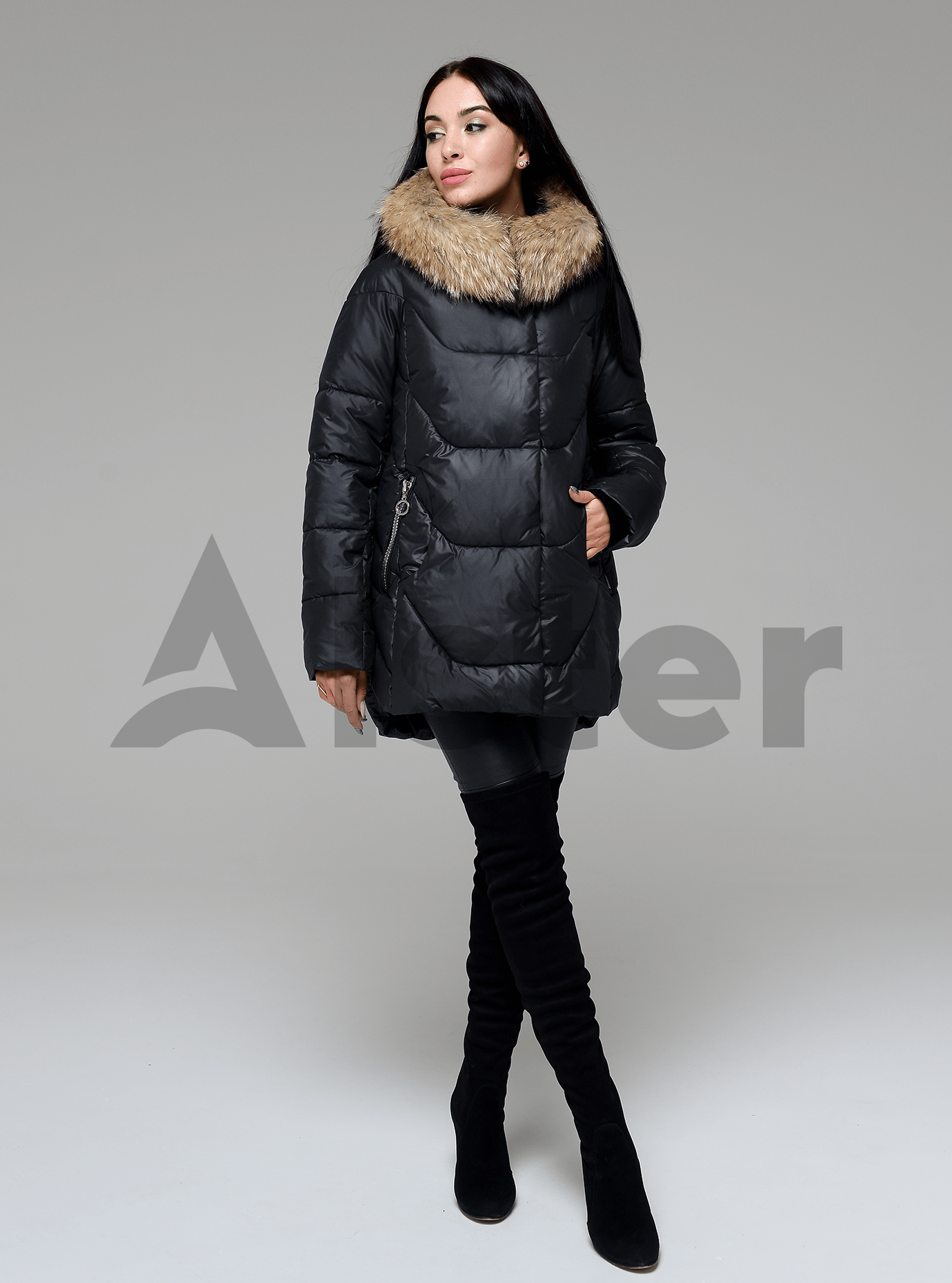 Куртка зимняя с мехом енота Чёрный S (01-RR16049): фото - Alster.ua
