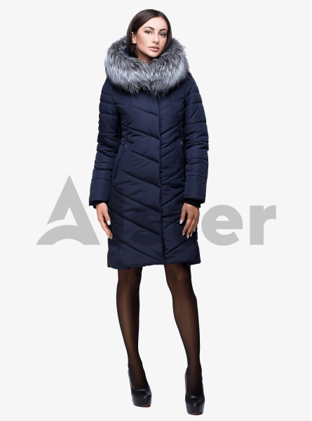 Куртка зимняя длинная с мехом чернобурки