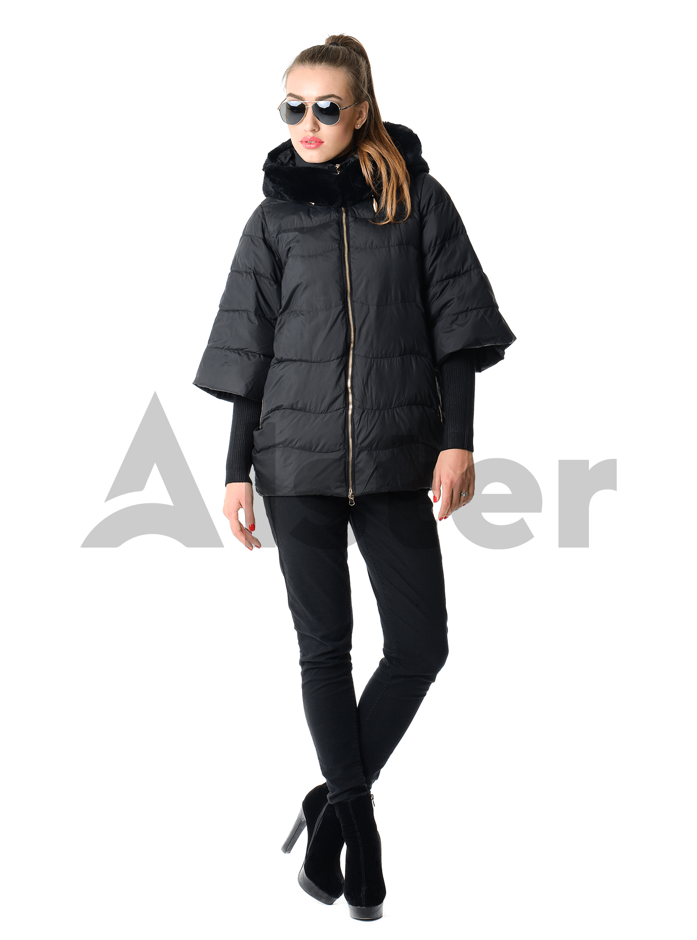 Куртка женская зимняя с трикотажным довязом Чёрный S (05-AB9102): фото - Alster.ua