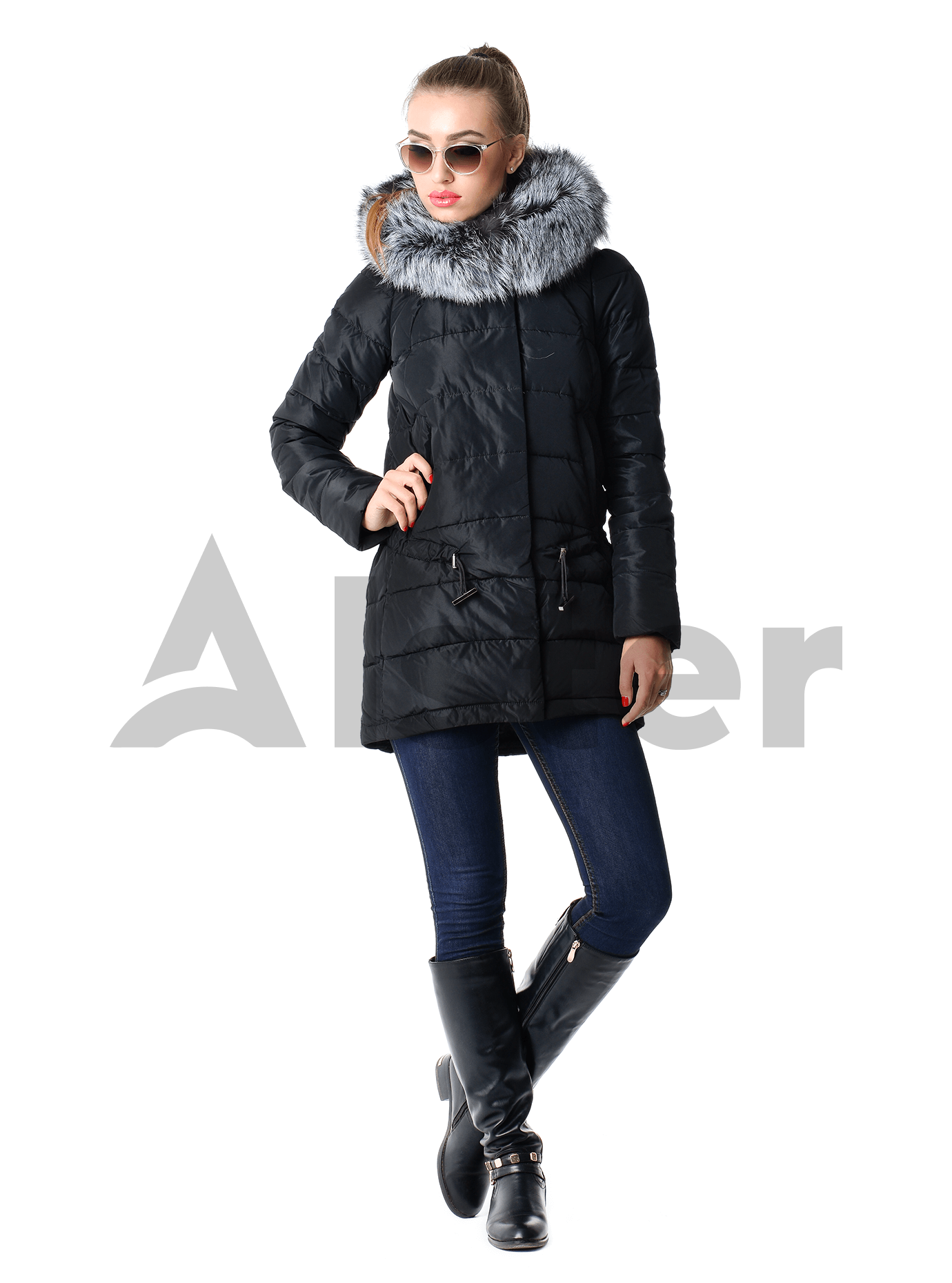 Куртка женская зимняя мех чернобурка Чёрный S (05-AB9125): фото - Alster.ua