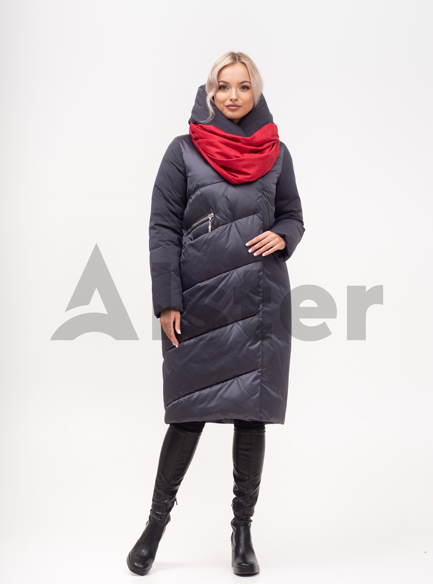 Куртка зимняя длинная с шарфом BTF-2073 Графитовый 52 (02-N200620): фото - Alster.ua