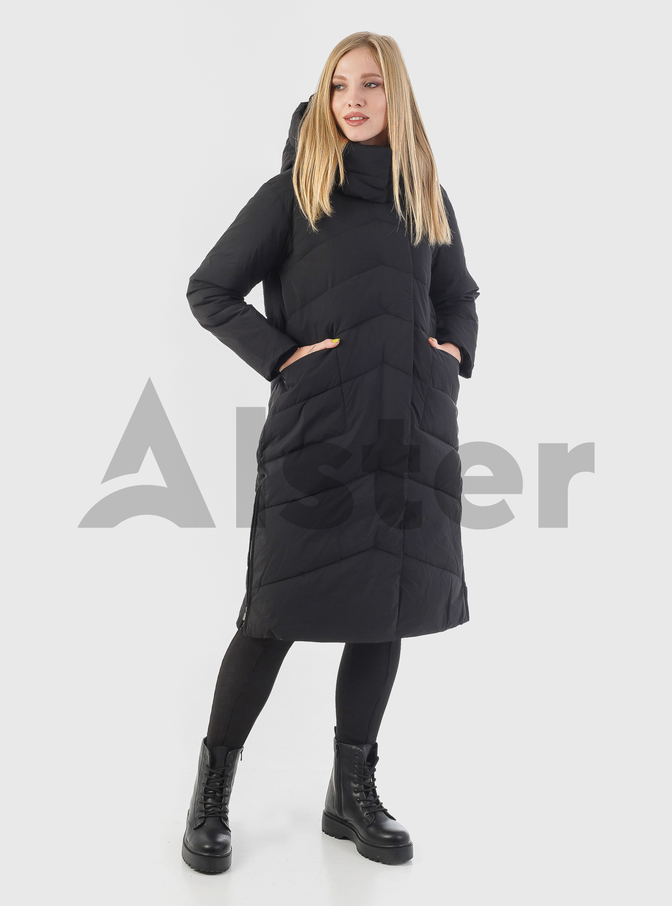 Длинное зимнее женское пальто 2298 с капюшоном Чёрный 48 (BTF2298-10): фото - Alster.ua