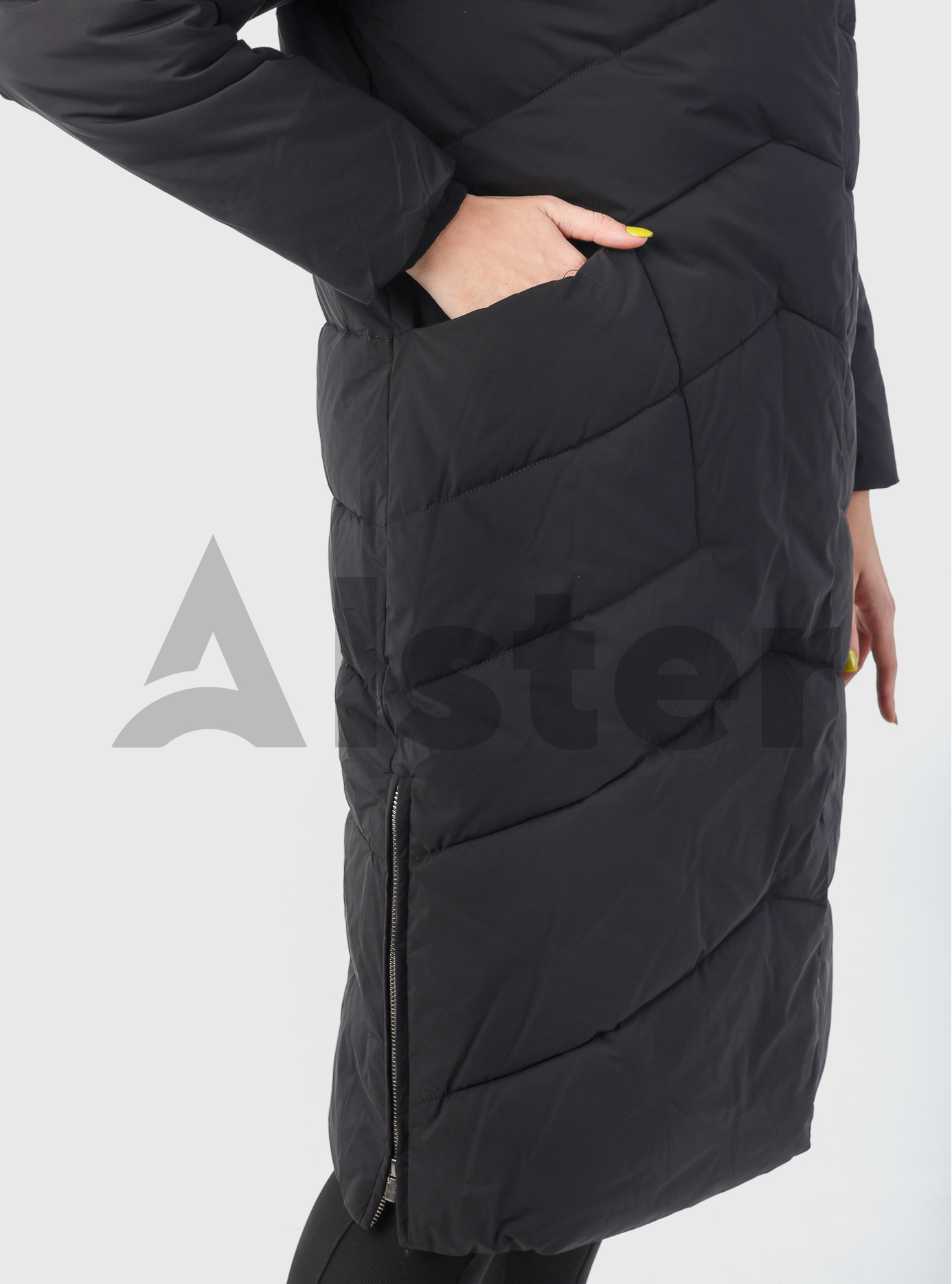 Длинное зимнее женское пальто 2298 с капюшоном Чёрный 48 (BTF2298-10): фото - Alster.ua