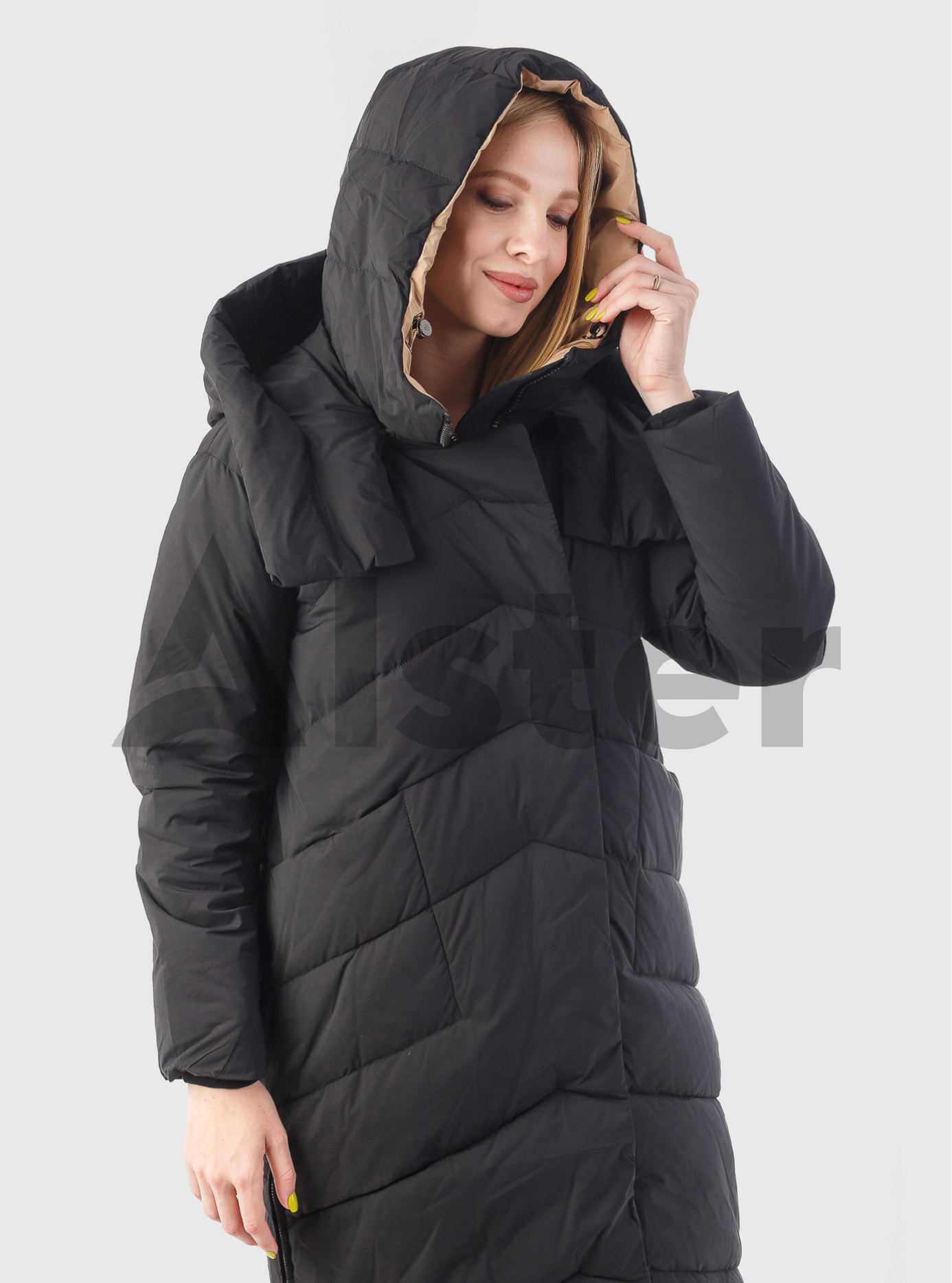 Длинное зимнее женское пальто 2298 с капюшоном Чёрный 48 (BTF2298-10): фото - Alster.ua