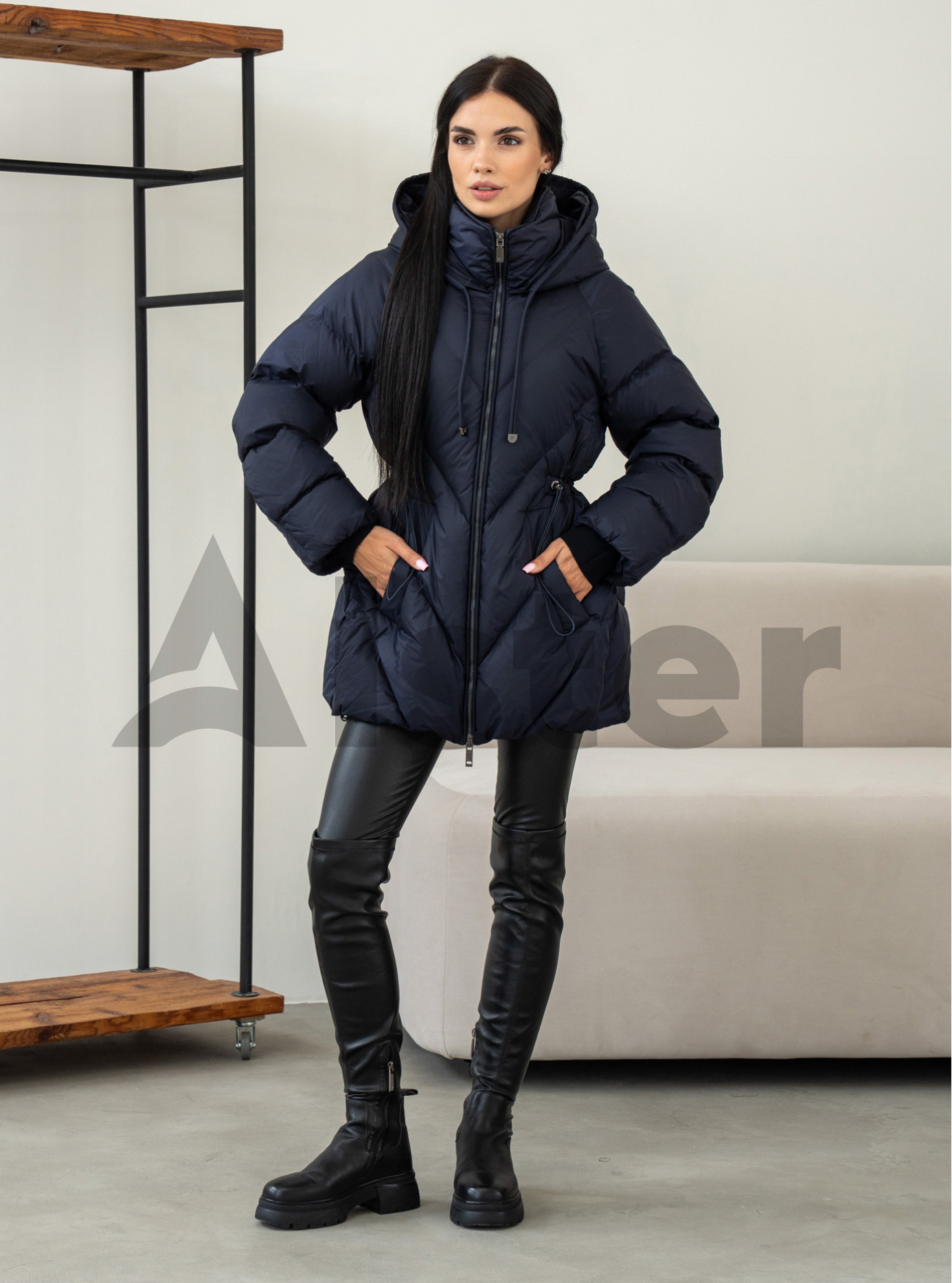 Жіночий пуховик середньої довжини Batter Flei 2566 Синій 42 (25BTF2566-09): фото - Alster.ua