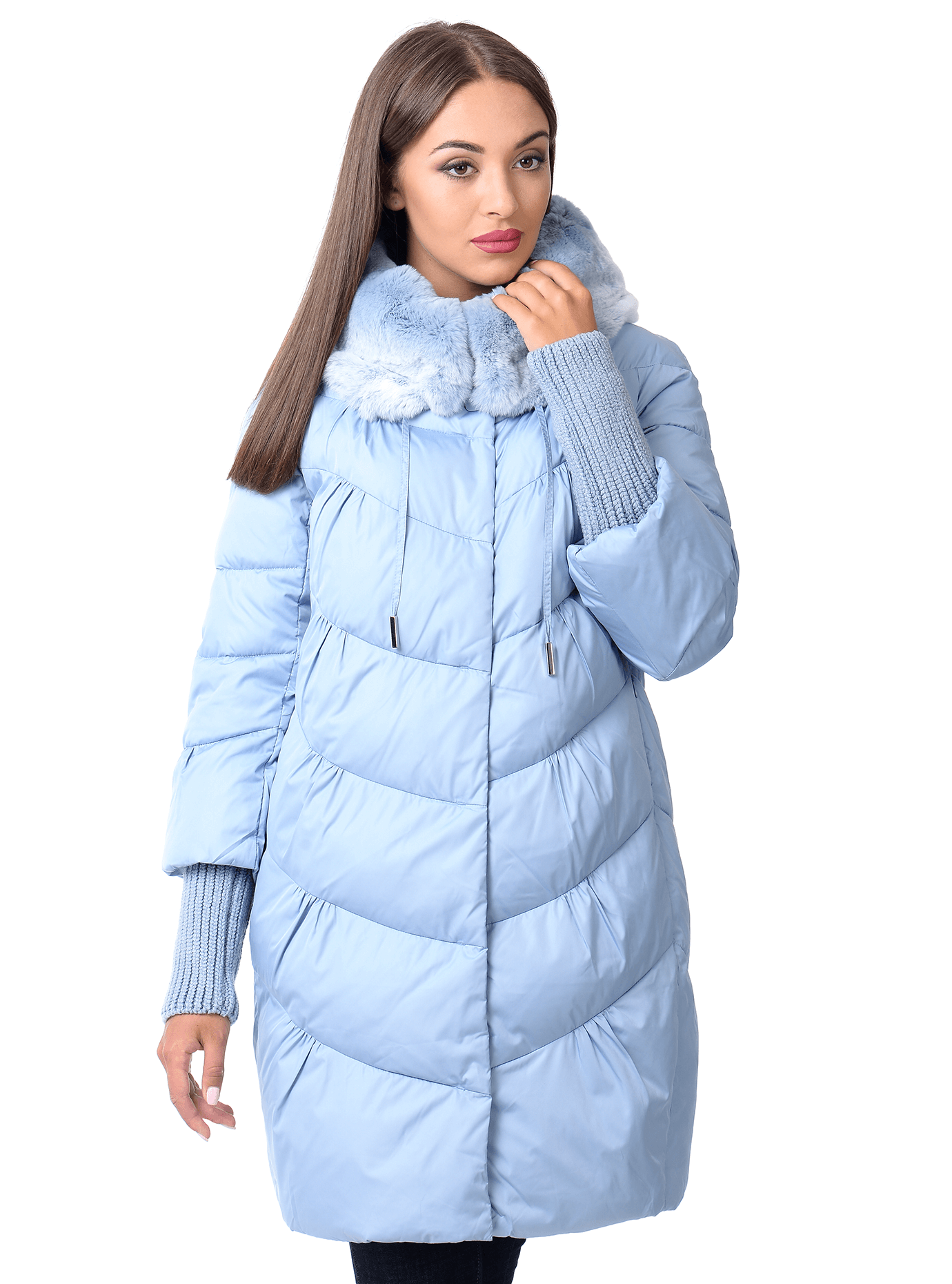 Куртка зимняя женская с мехом кролика Голубой 2XL (02-CR170358): фото - Alster.ua