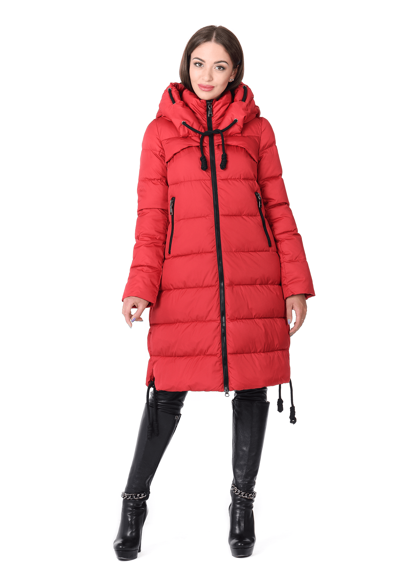 Куртка зимняя женская с капюшоном на шнурках Красный XL (02-CR170369): фото - Alster.ua