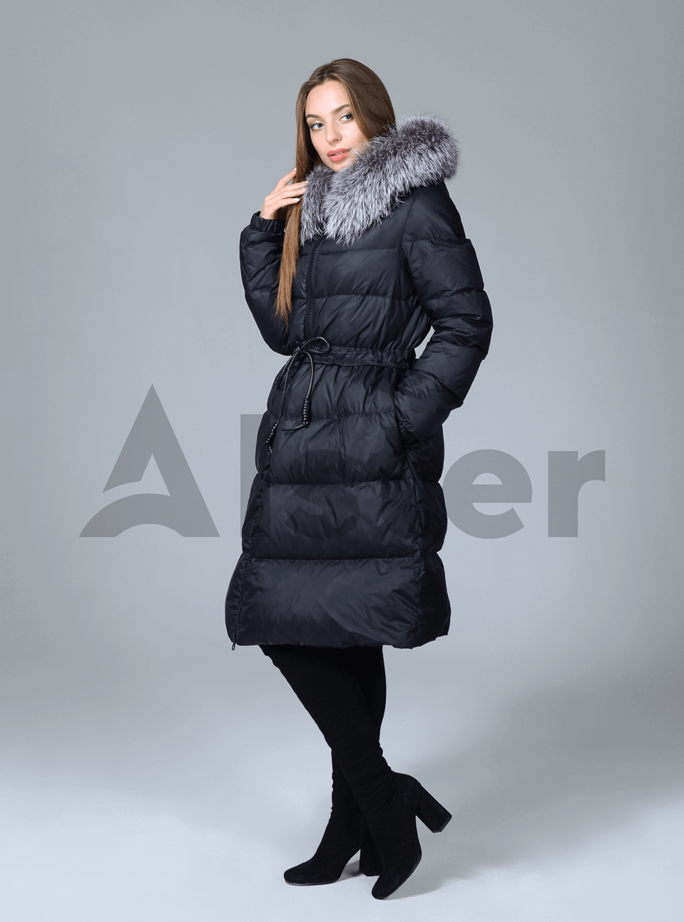 Пуховик женский с мехом чернобурки Чёрный S (02-CR170108): фото - Alster.ua