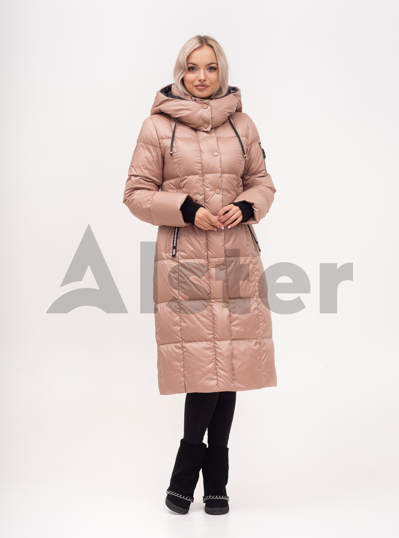 Пуховик зимний длинный стеганый Пудровый 2XL (02-N200503): фото - Alster.ua