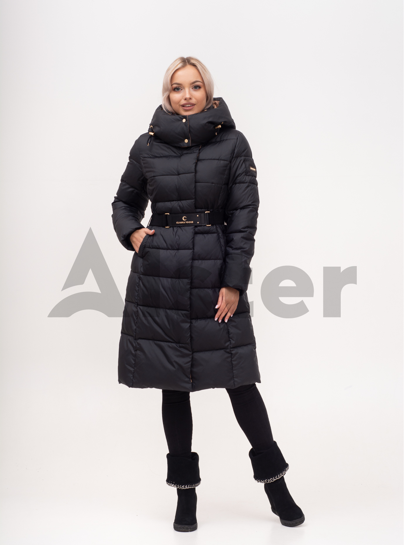 Куртка зимняя длинная с поясом Чёрный 2XL (01-N200528): фото - Alster.ua