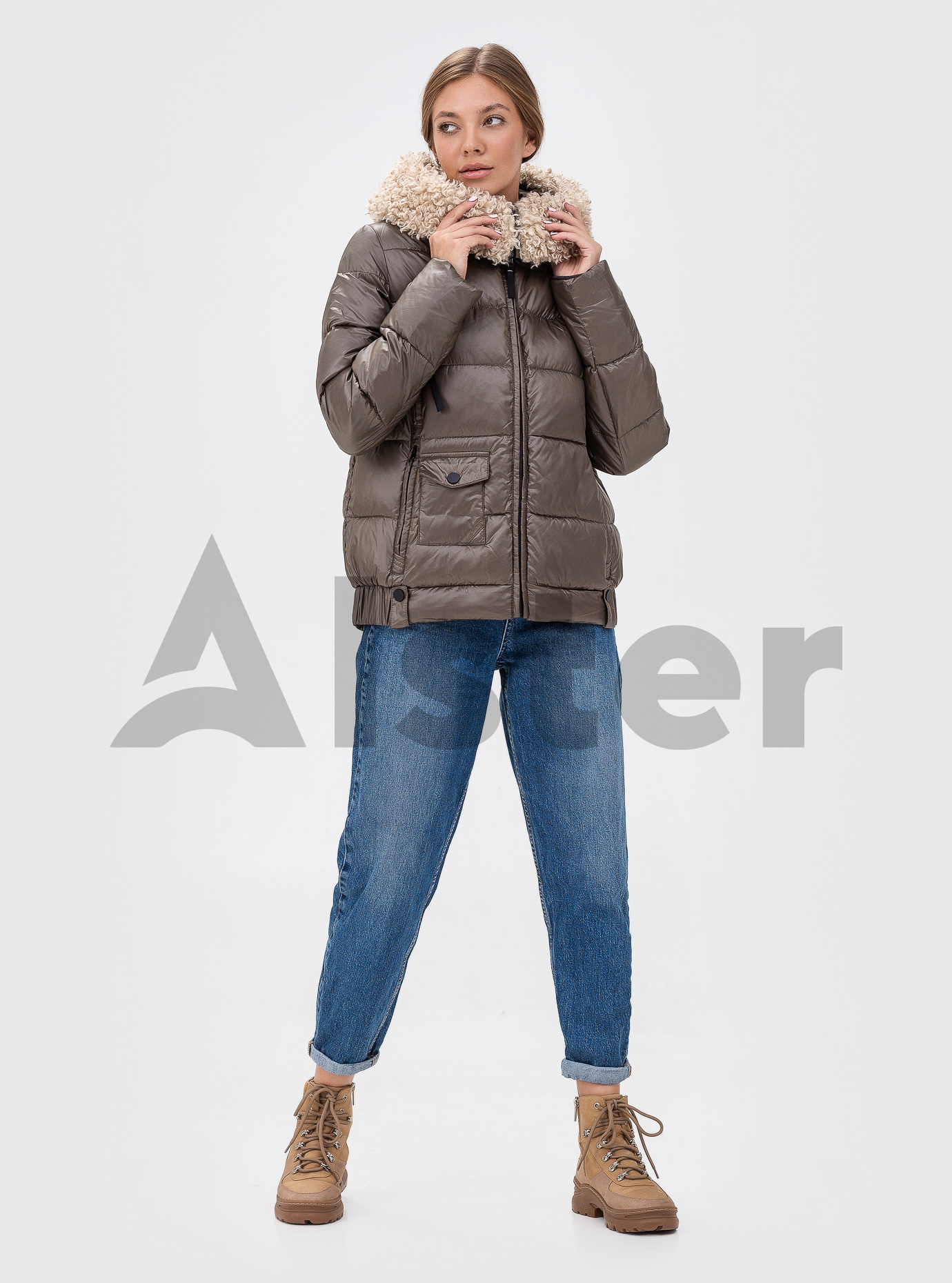 Женская куртка с экомехом CLASNA Оливковый L (21D332CW-11): фото - Alster.ua