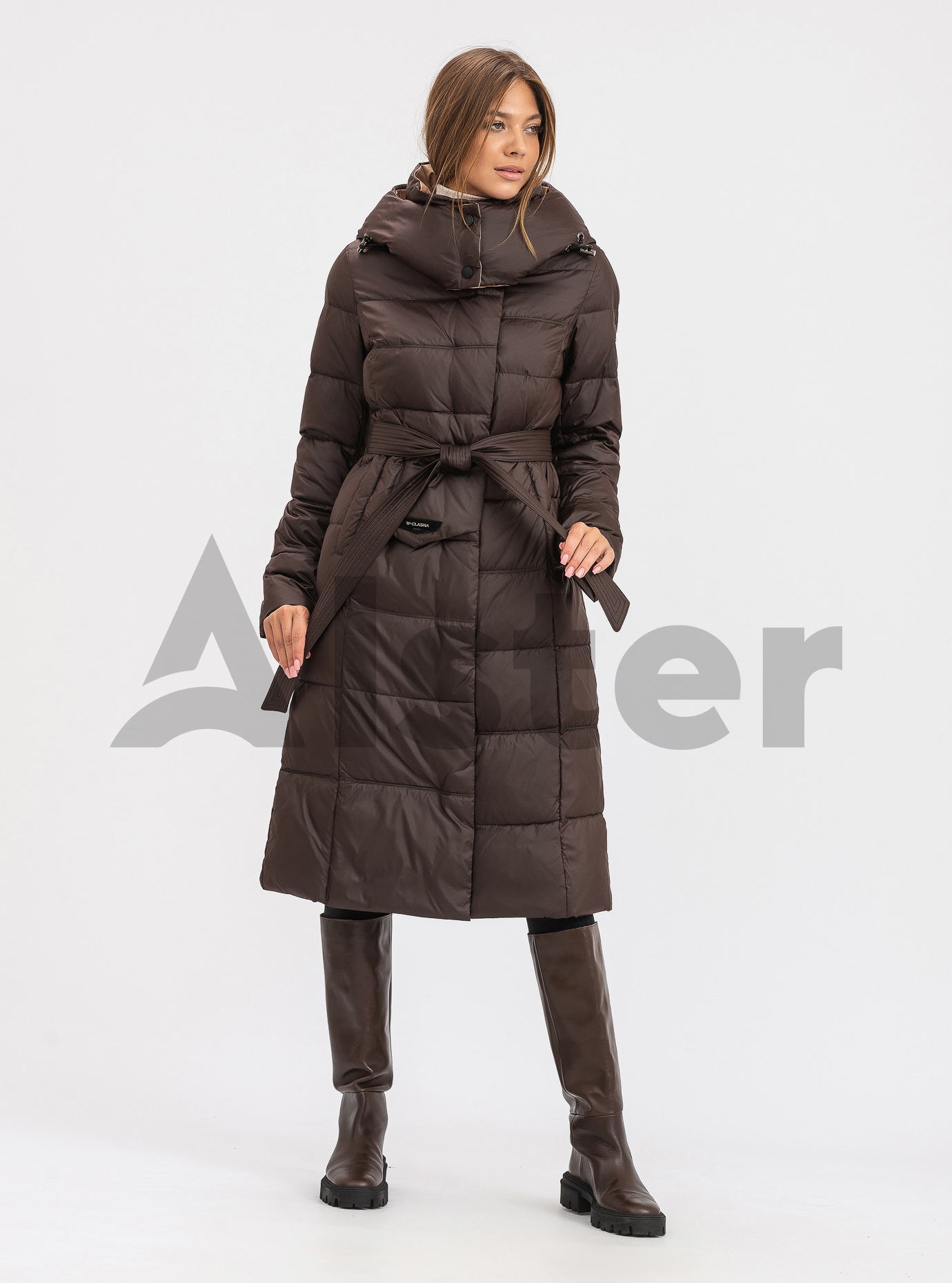 Женская зимняя куртка с поясом CLASNA Серо-коричневый 2XL (21D539CW-20): фото - Alster.ua