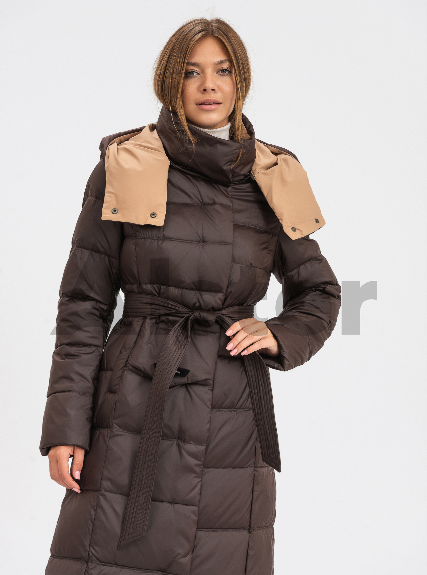 Женская зимняя куртка с поясом CLASNA Шоколадный 2XL (21D539CW-10): фото - Alster.ua