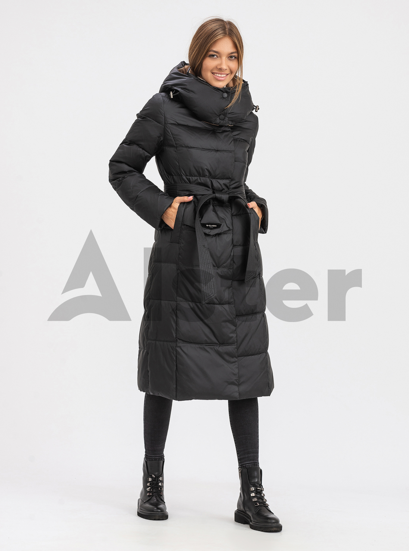 Женская зимняя куртка с поясом CLASNA Чёрный 2XL (21D539CW-05): фото - Alster.ua