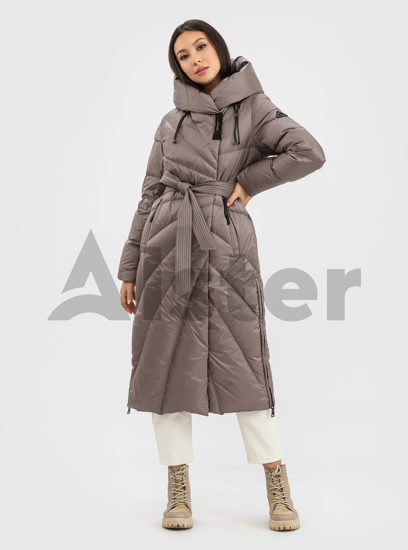 Женский пуховик с оригинальной стёжкой CLASNA Серо-коричневый 2XL (21D8139DW-10): фото - Alster.ua