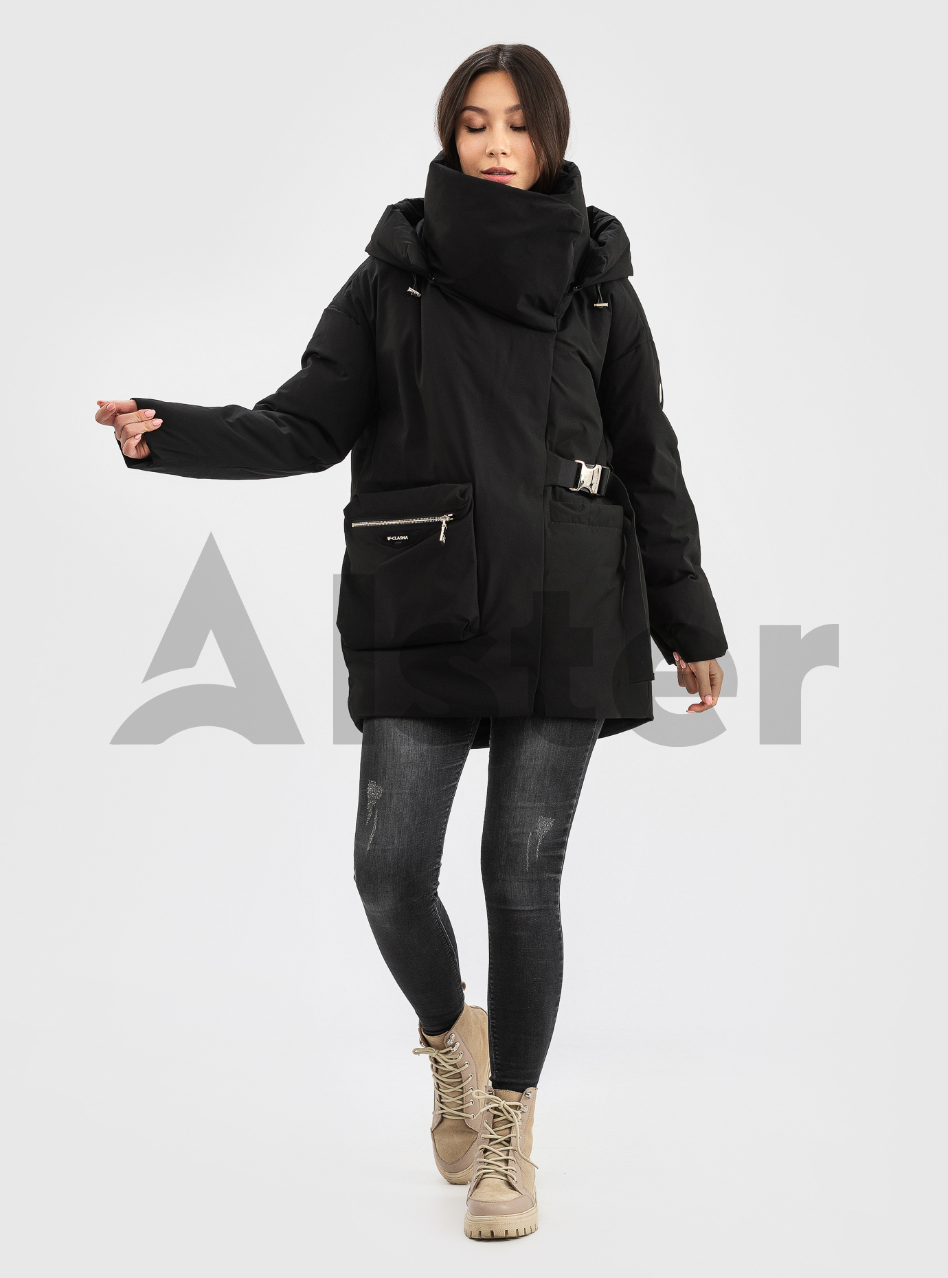 Зимняя женская куртка с накладным карманом CLASNA Чёрный XL (21D8163CW-04): фото - Alster.ua