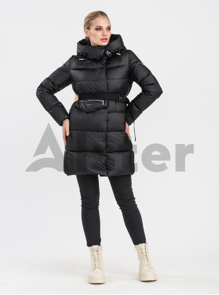 Женский пуховик средней длины 513 с поясом