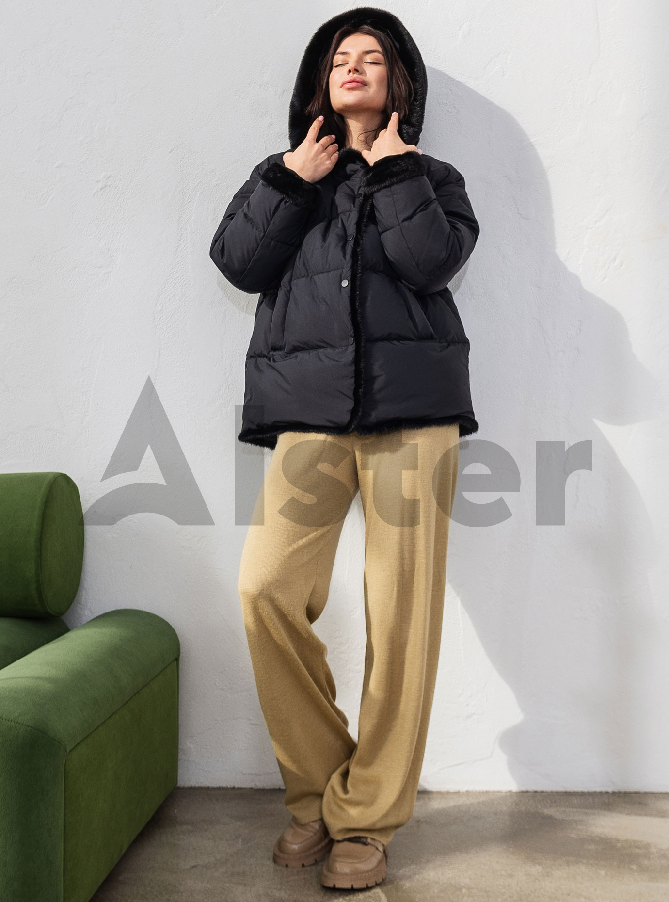 Зимняя женская куртка CLASNA JOY 079 с мехом Тёмный бежевый 44 (23D079CK-21): фото - Alster.ua