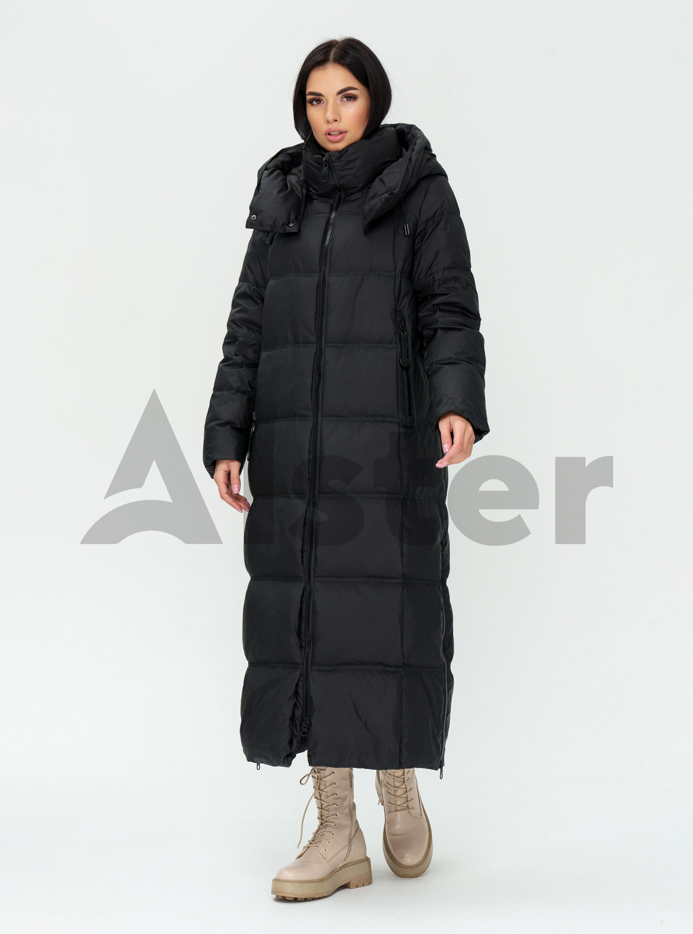 Длинный женский пуховик CLASNA 170 с капюшоном Чёрный XL (23D170DW-04): фото - Alster.ua