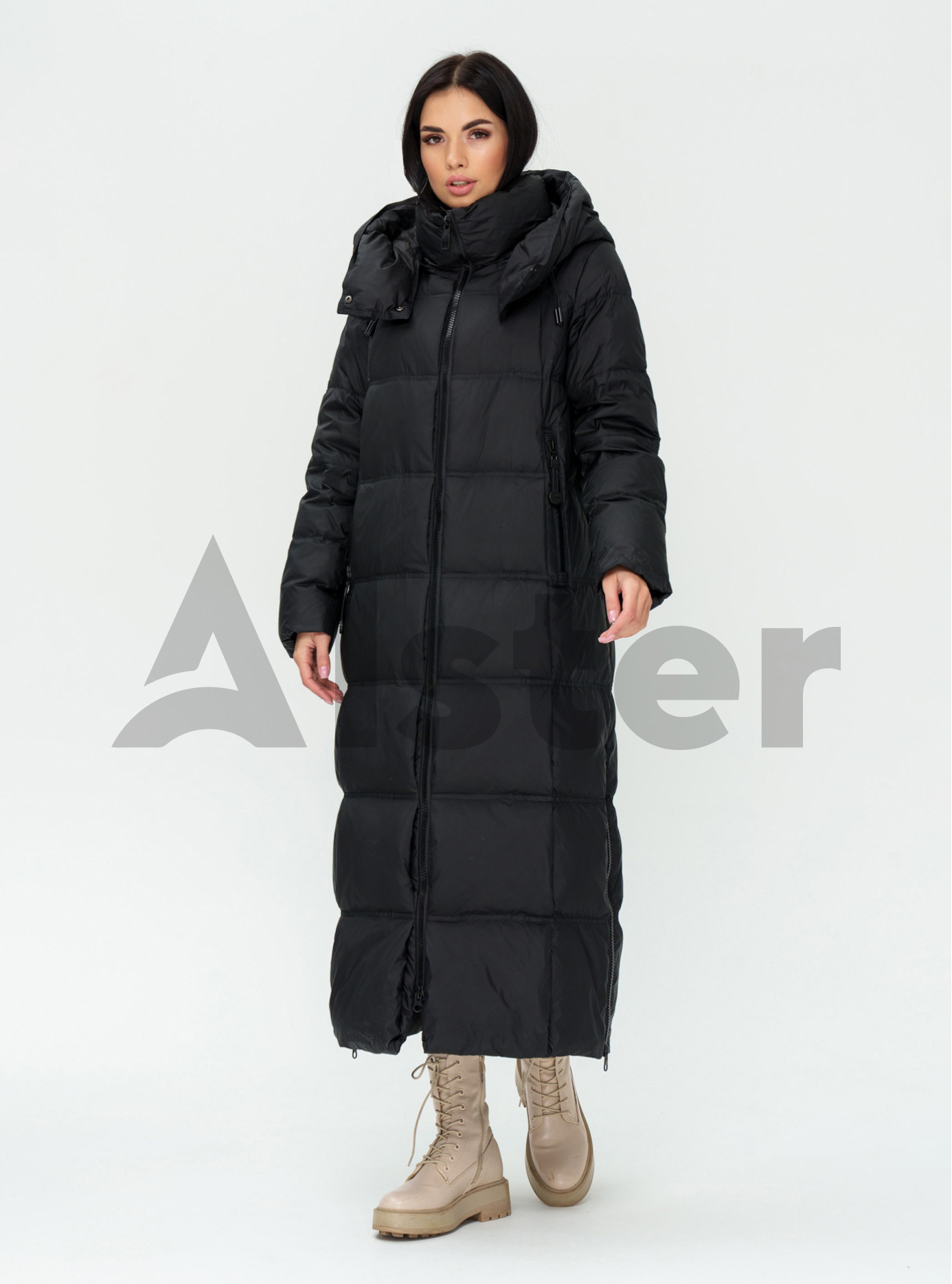 Длинный женский пуховик CLASNA 170 с капюшоном Чёрный M (23D170DW-02): фото - Alster.ua