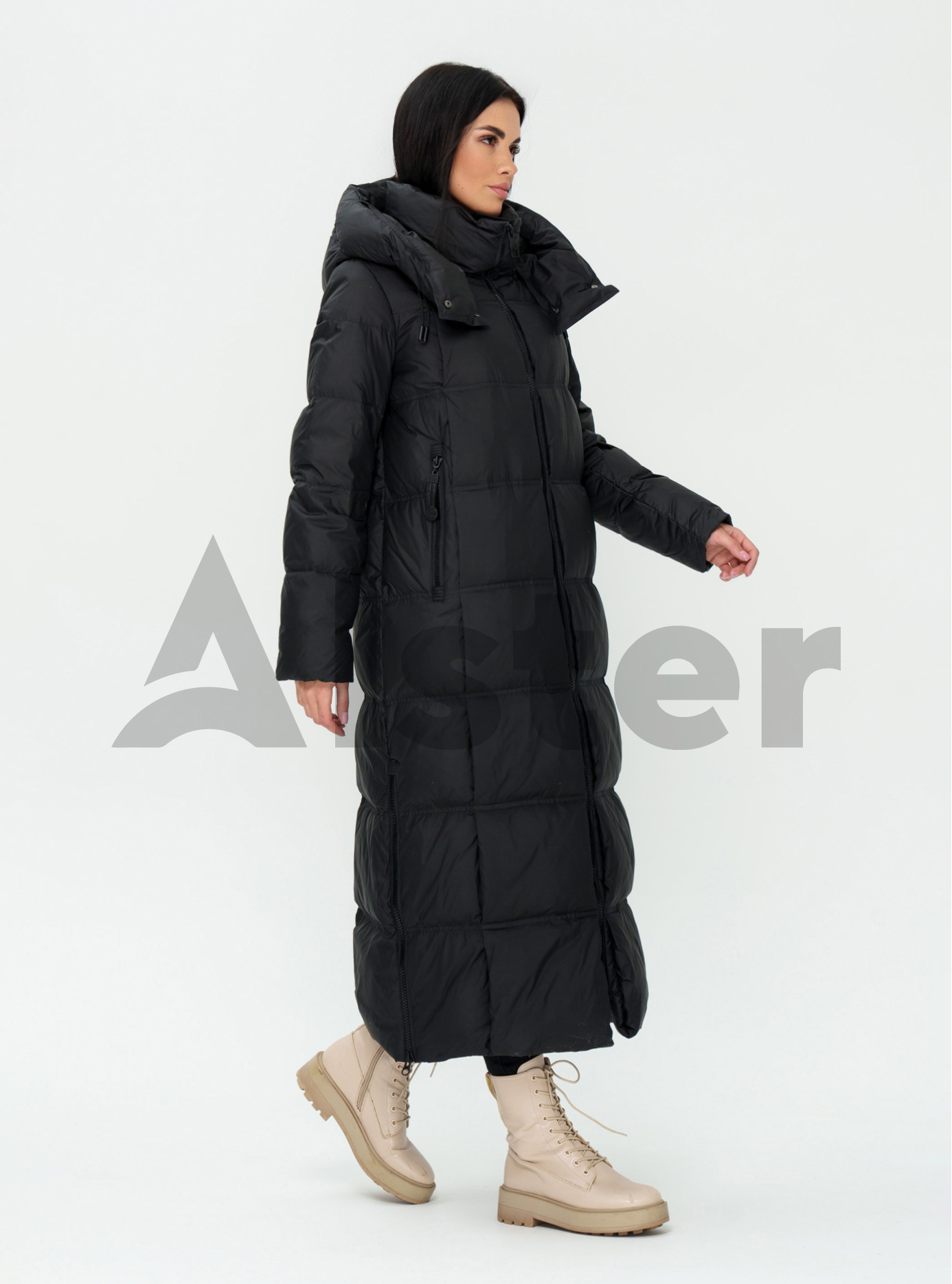 Длинный женский пуховик CLASNA 170 с капюшоном Чёрный XL (23D170DW-04): фото - Alster.ua