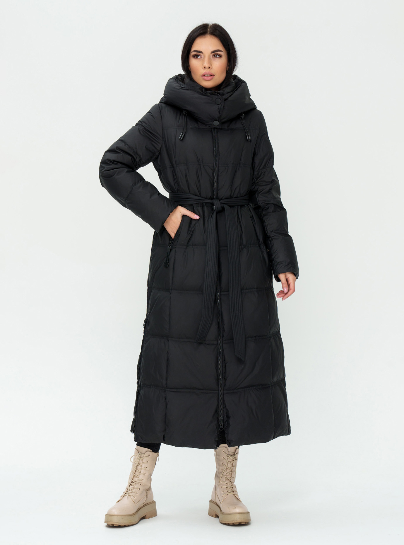 Длинный женский пуховик CLASNA 170 с капюшоном Чёрный M (23D170DW-02): фото - Alster.ua