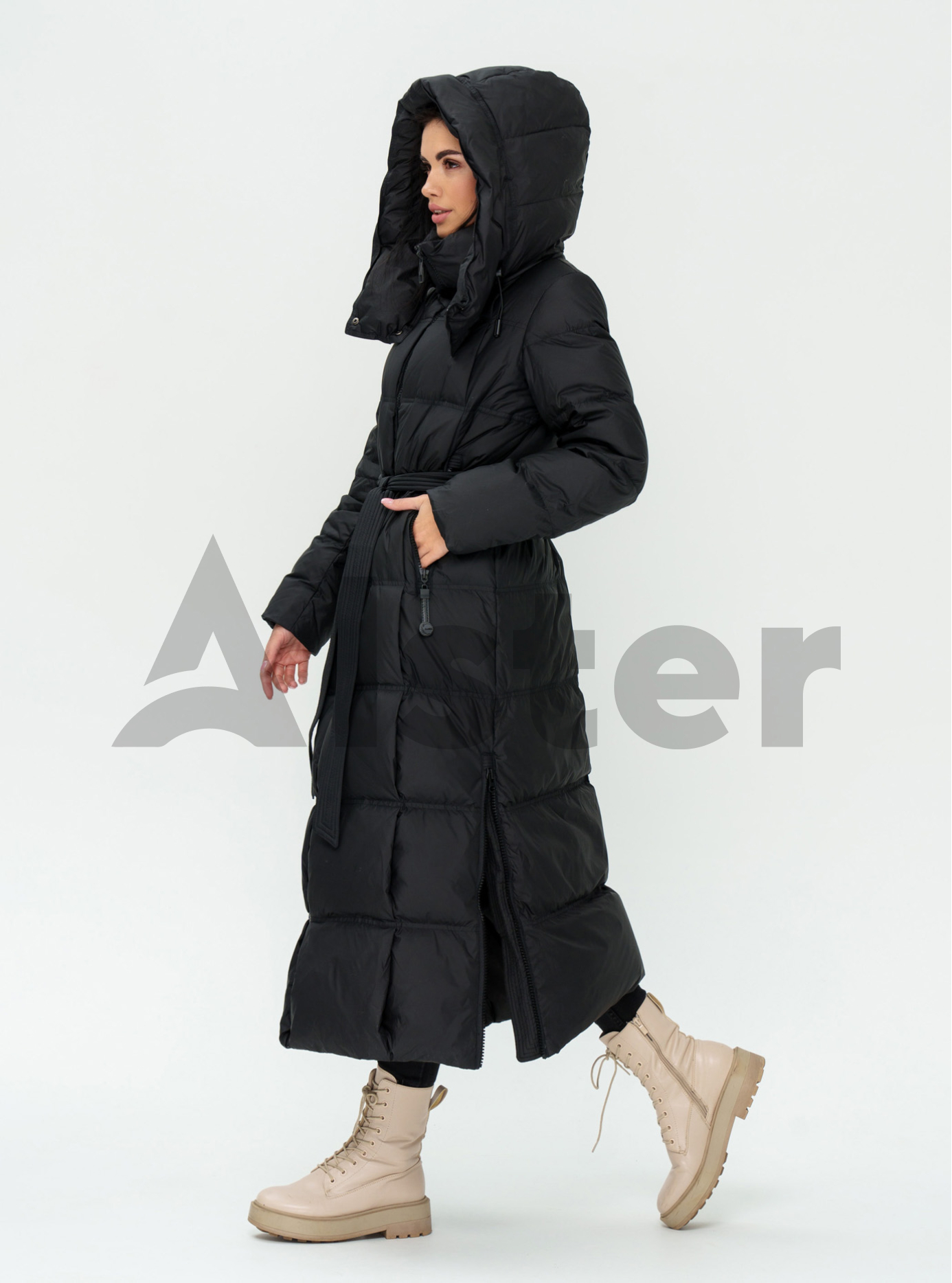 Длинный женский пуховик CLASNA 170 с капюшоном Чёрный XL (23D170DW-04): фото - Alster.ua