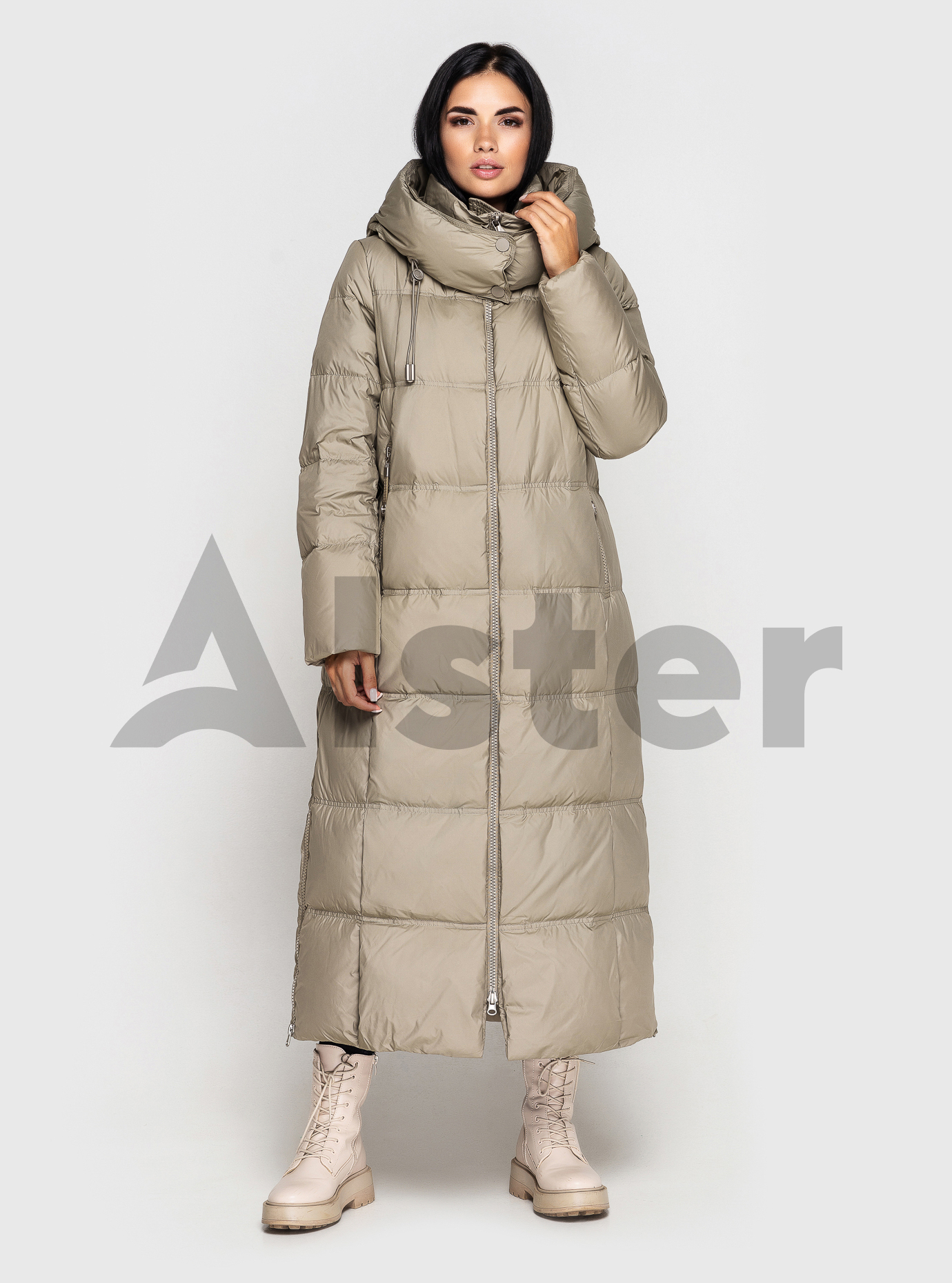 Длинный женский пуховик CLASNA 170 с капюшоном Оливковый XL (23D170DW-24): фото - Alster.ua