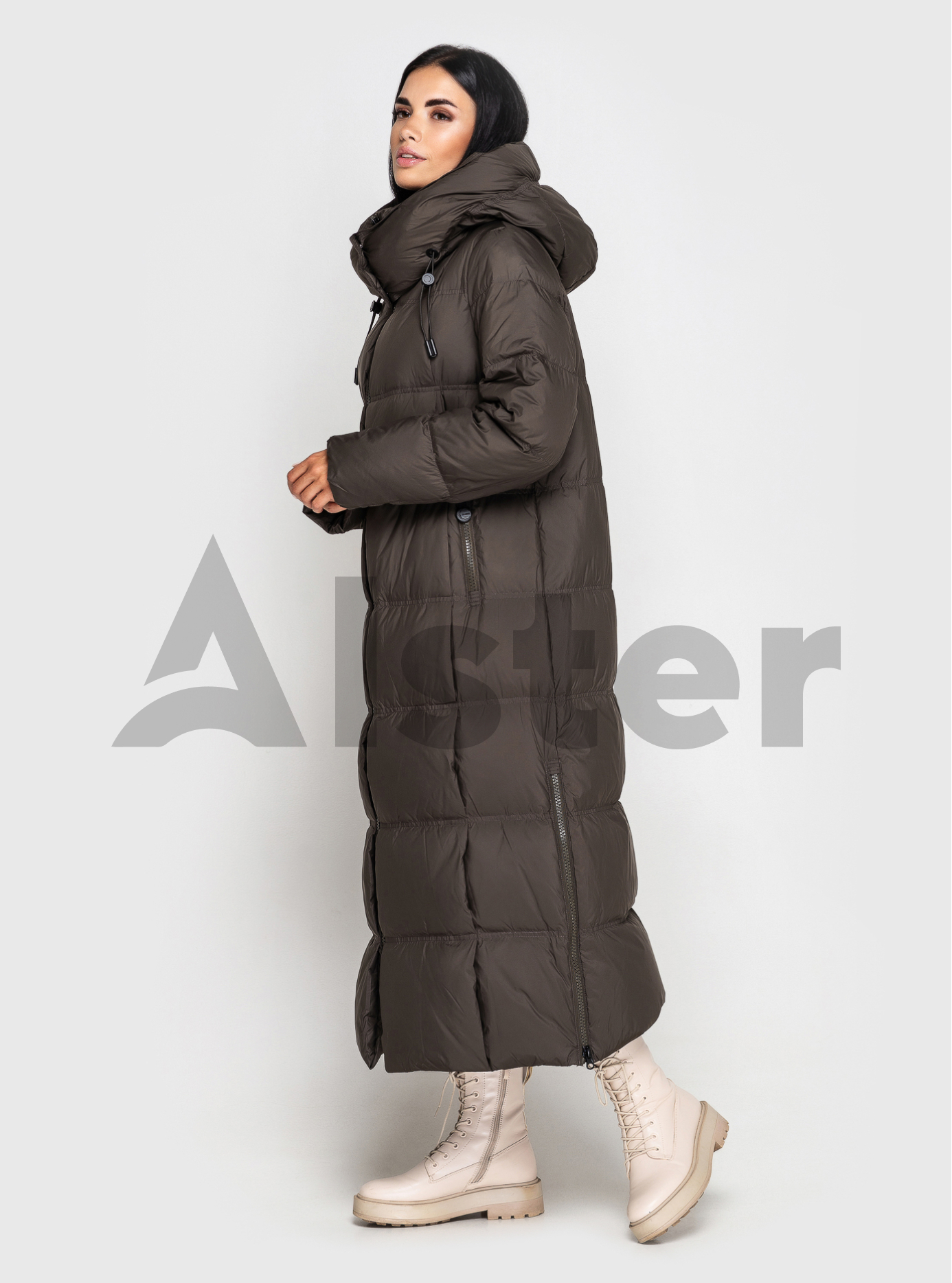 Длинный женский пуховик CLASNA 170 с капюшоном Коричневый L (23D170DW-08): фото - Alster.ua