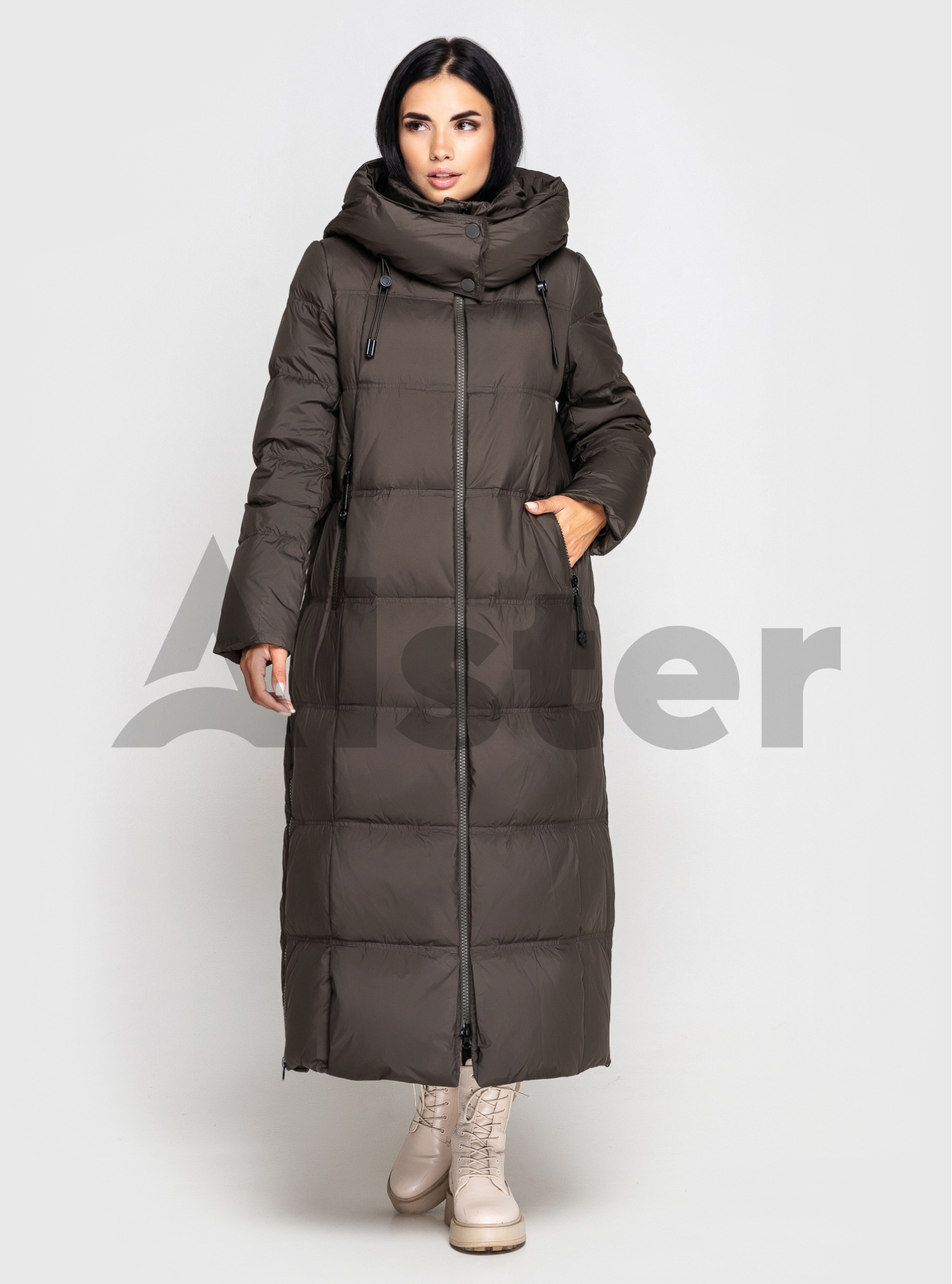 Длинный женский пуховик CLASNA 170 с капюшоном Коричневый L (23D170DW-08): фото - Alster.ua