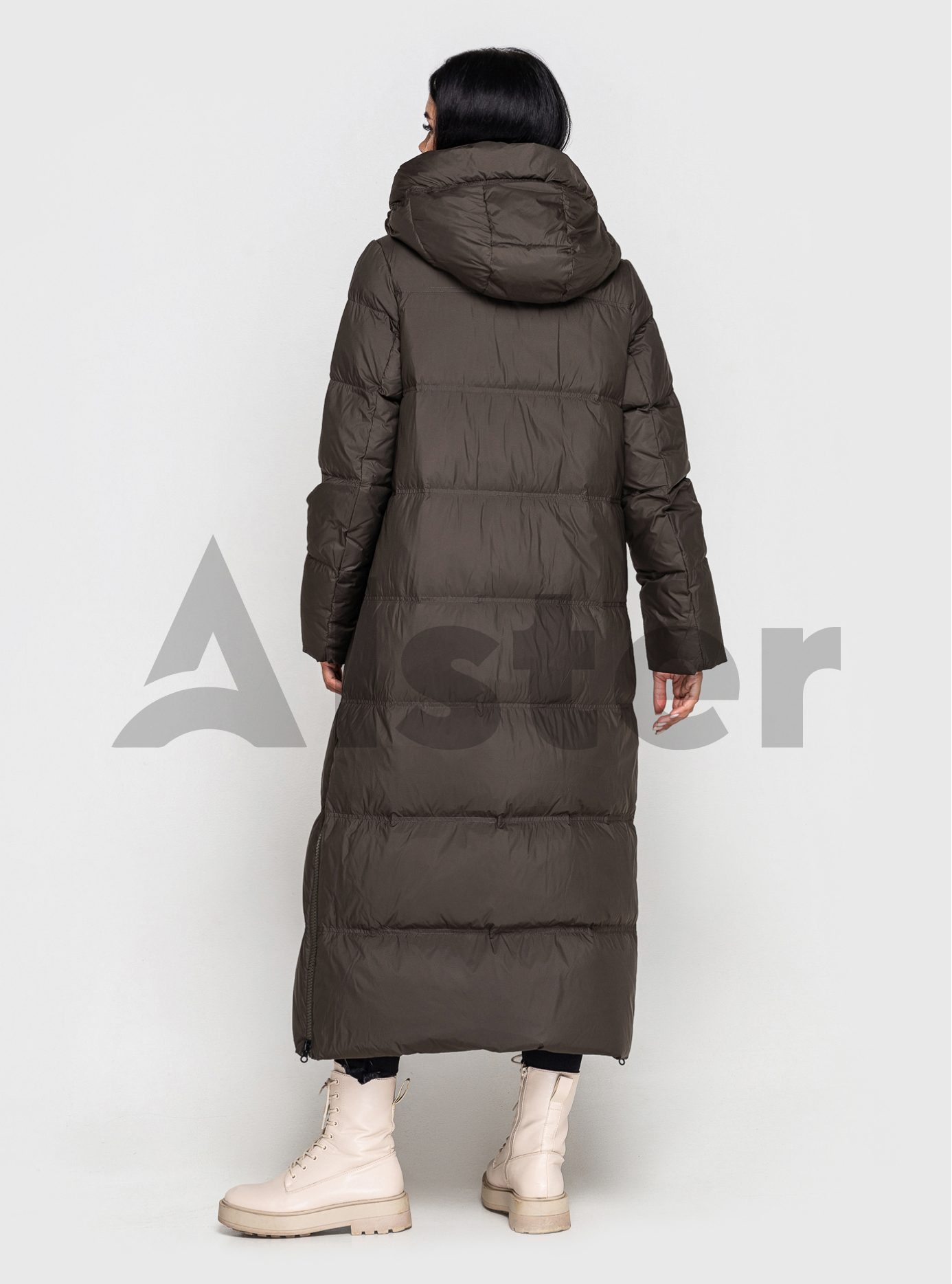 Длинный женский пуховик CLASNA 170 с капюшоном Коричневый L (23D170DW-08): фото - Alster.ua