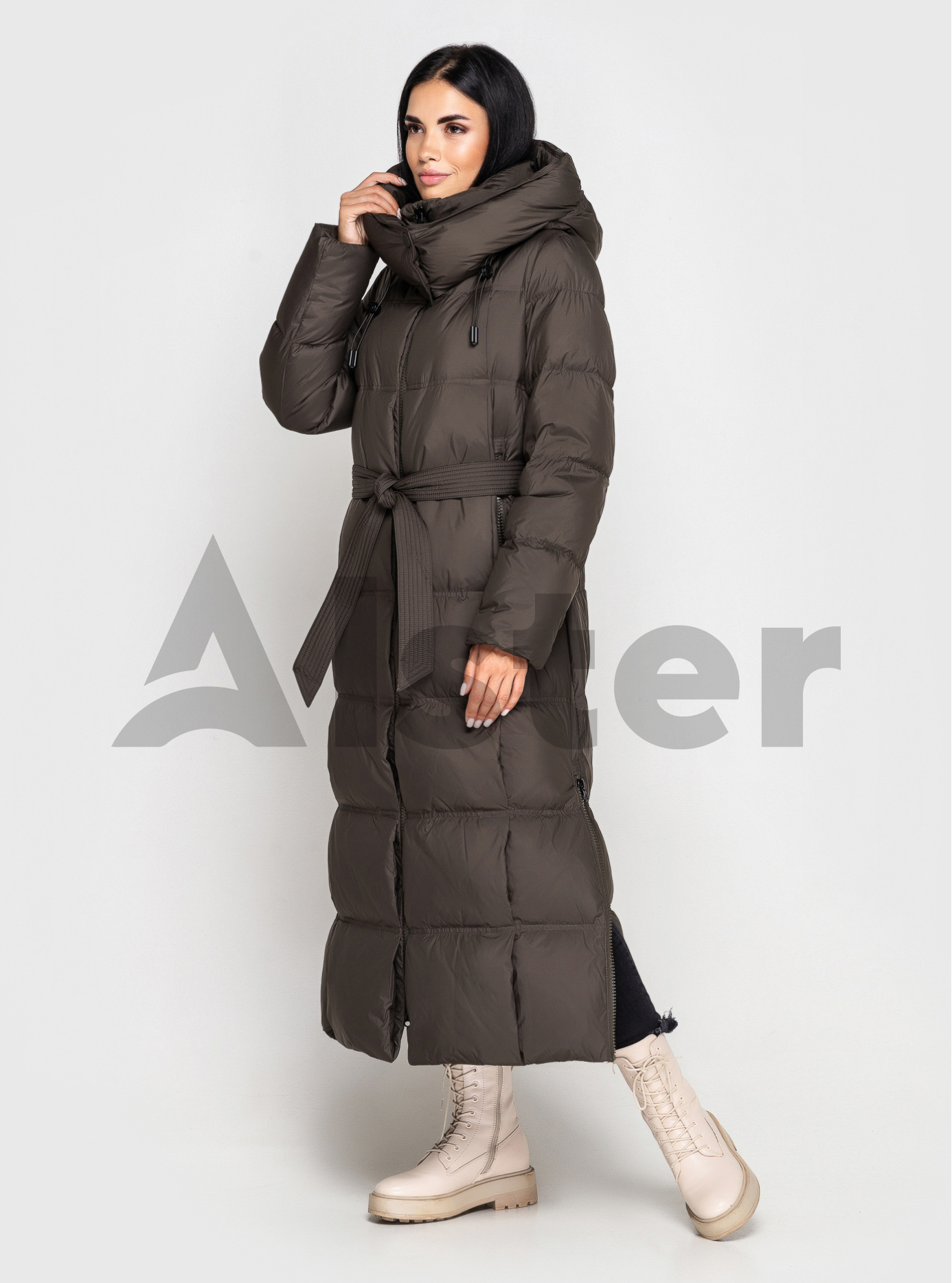 Длинный женский пуховик CLASNA 170 с капюшоном Коричневый L (23D170DW-08): фото - Alster.ua