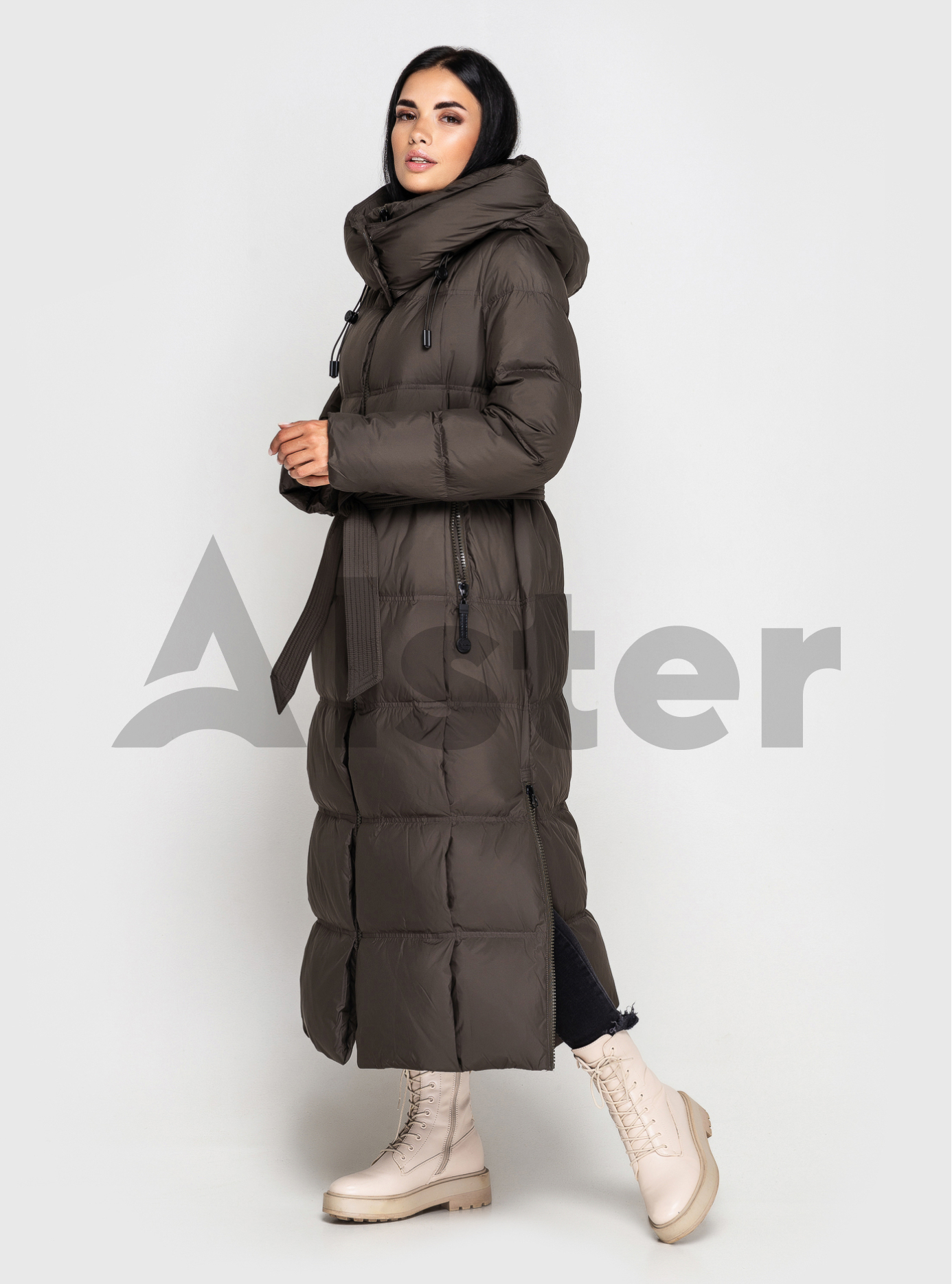 Длинный женский пуховик CLASNA 170 с капюшоном Коричневый L (23D170DW-08): фото - Alster.ua
