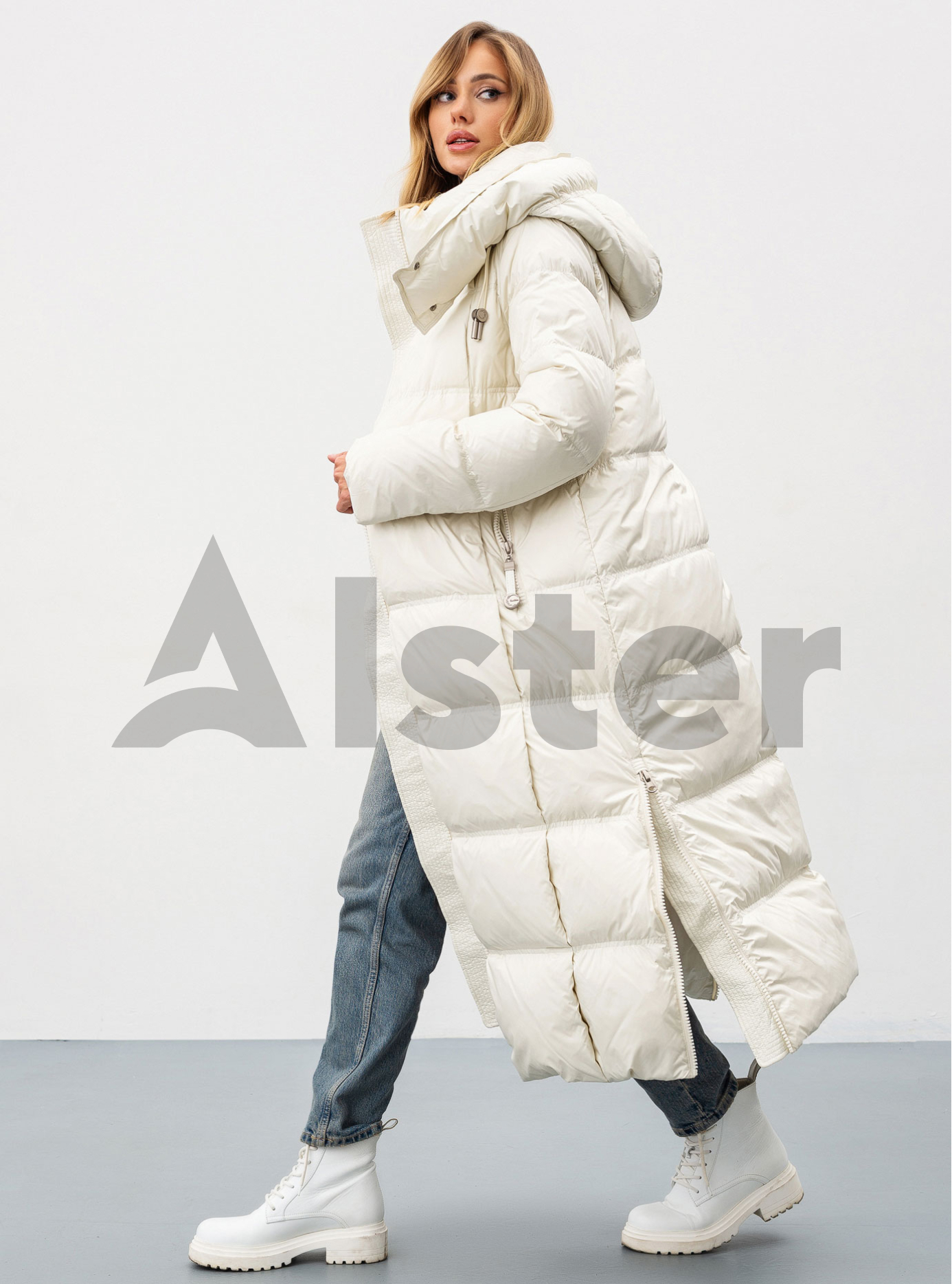 Длинный женский пуховик CLASNA 170 с капюшоном Молоко XL (23D170DW-19): фото - Alster.ua