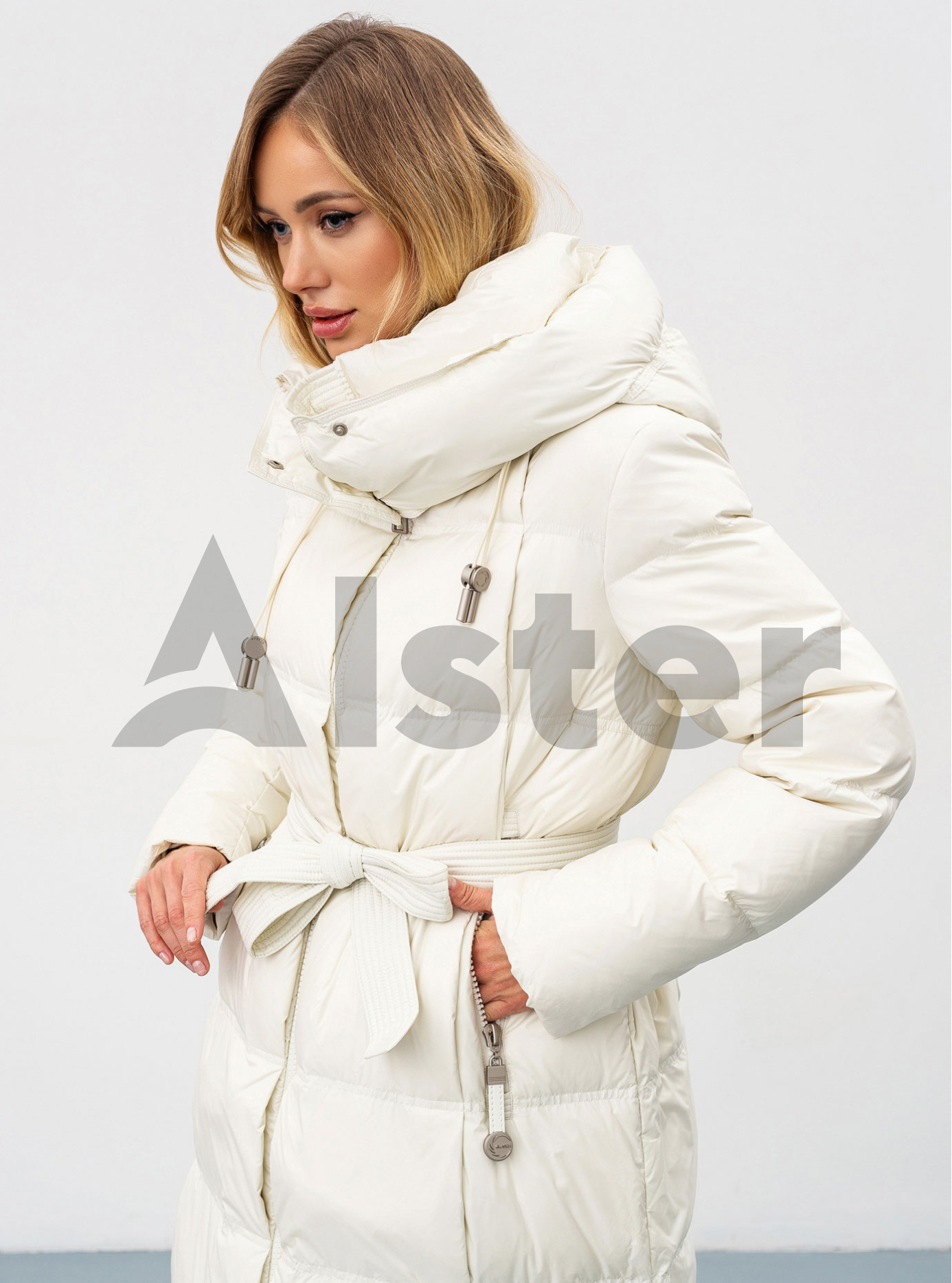 Длинный женский пуховик CLASNA 170 с капюшоном Молоко XL (23D170DW-19): фото - Alster.ua
