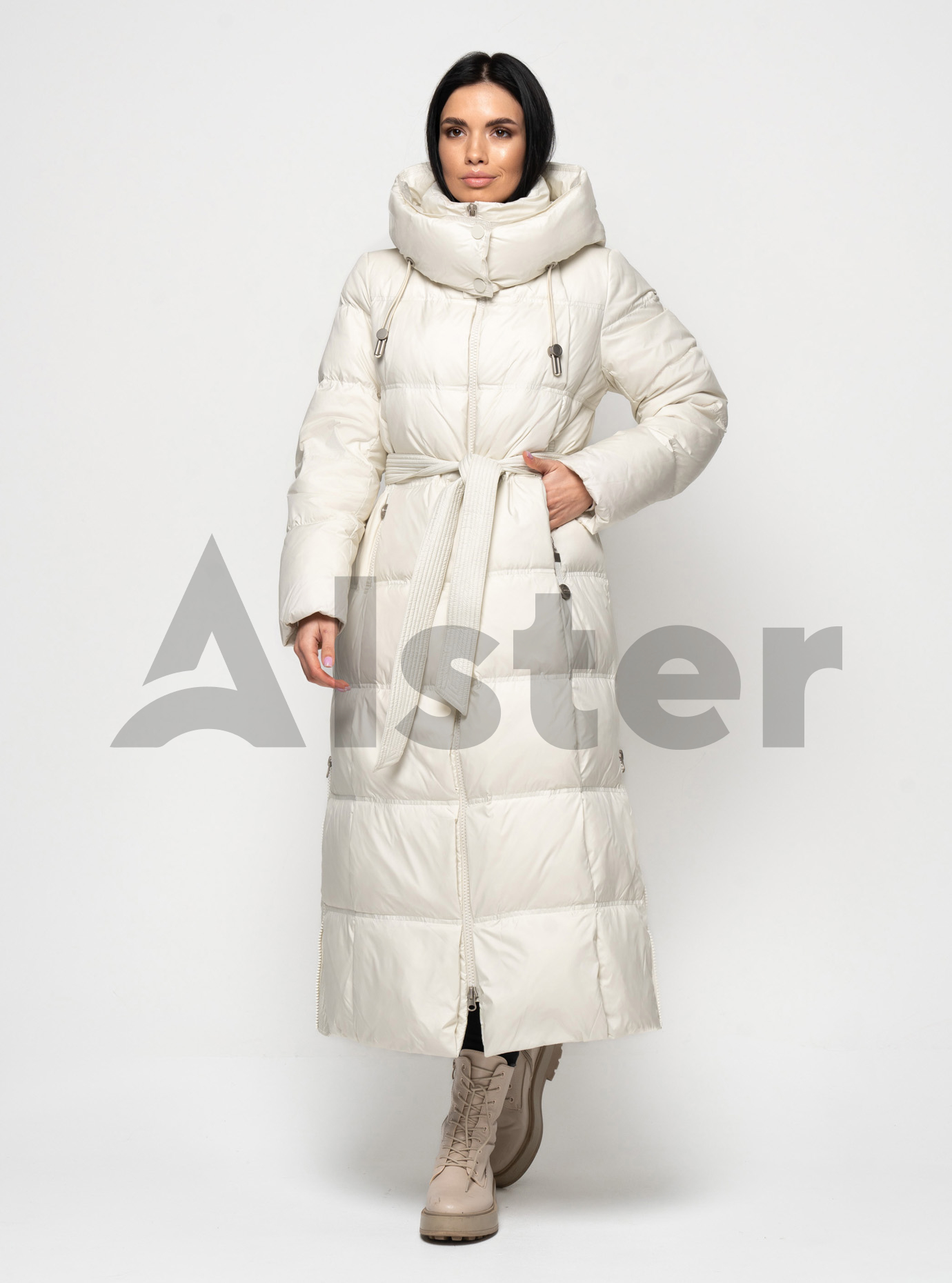 Длинный женский пуховик CLASNA 170 с капюшоном Молоко XL (23D170DW-19): фото - Alster.ua