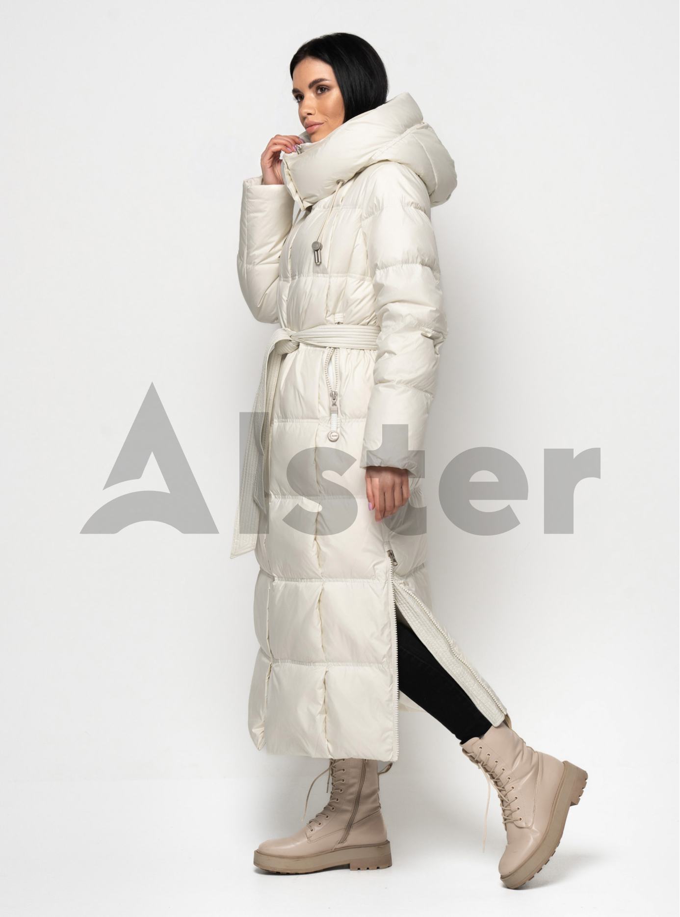 Длинный женский пуховик CLASNA 170 с капюшоном Молоко XL (23D170DW-19): фото - Alster.ua