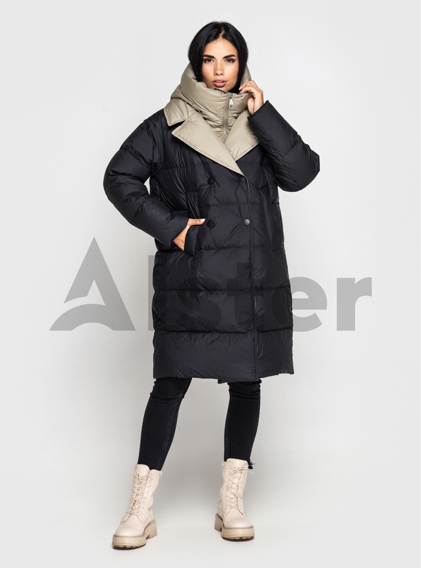 Женский пуховик CLASNA 269 с двойным воротником Чёрный XS (23D269DW-01): фото - Alster.ua